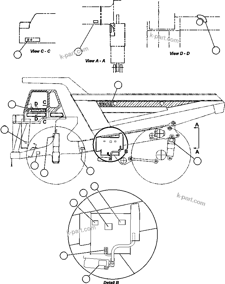 Komatsu parts book diagram for 330M S/N A10190-A10195 (DH637) (SA12V140Z-1): DECALS & WARNINGS INSTALLATION - 1