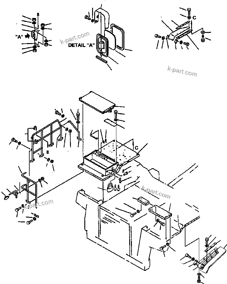 Komatsu parts book diagram for 330M S/N A10190-A10195 (DH637) (SA12V140Z-1): HANDRAIL, R.H. DECK & MIRROR