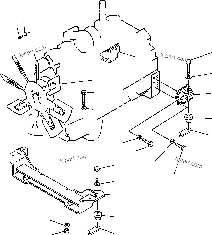 Komatsu parts book diagram for 330M S/N A10190-A10195 (DH637) (SA12V140Z-1): FAN & ENGINE MOUNTING