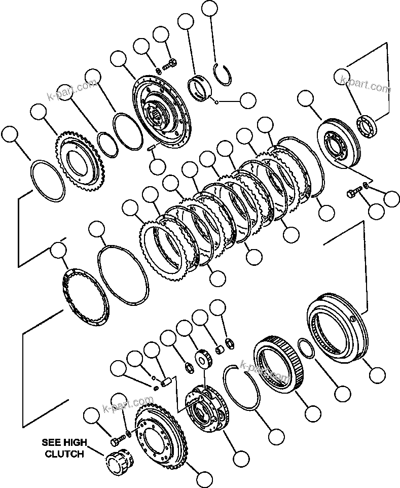 Komatsu parts book diagram for 330M S/N A10190-A10195 (DH637) (SA12V140Z-1): TRANSMISSION - LOW CLUTCH