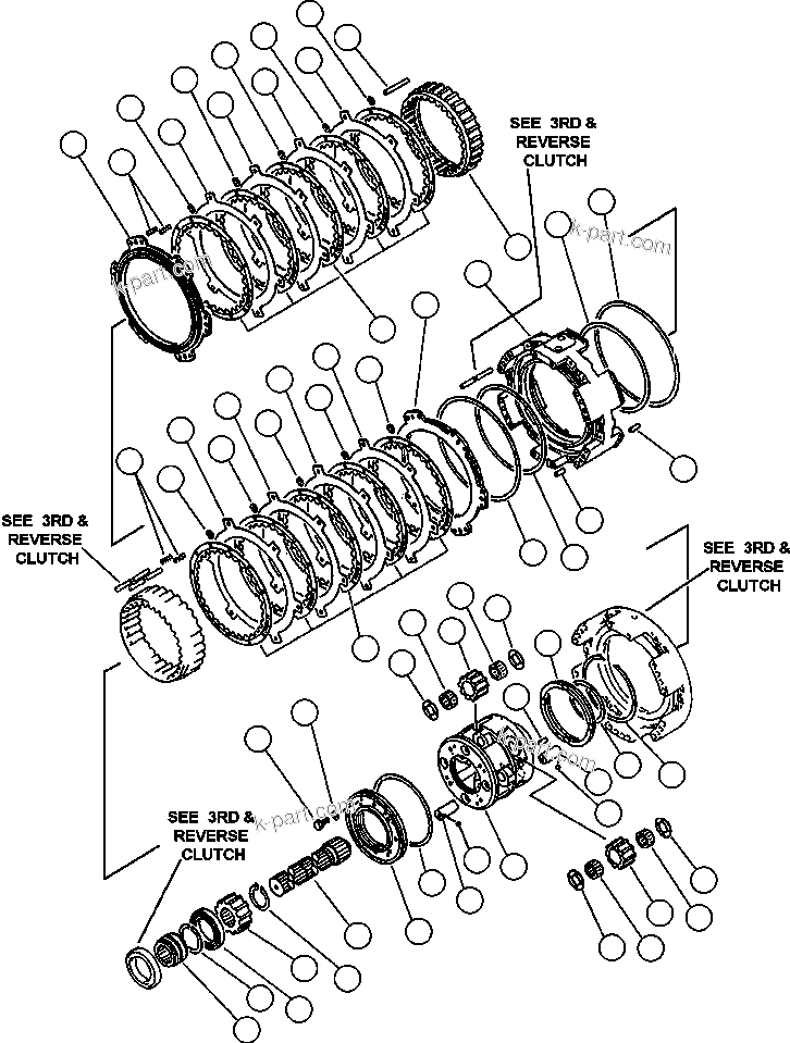 Komatsu parts book diagram for 330M S/N A10190-A10195 (DH637) (SA12V140Z-1): TRANSMISSION - 1ST & 2ND CLUTCH