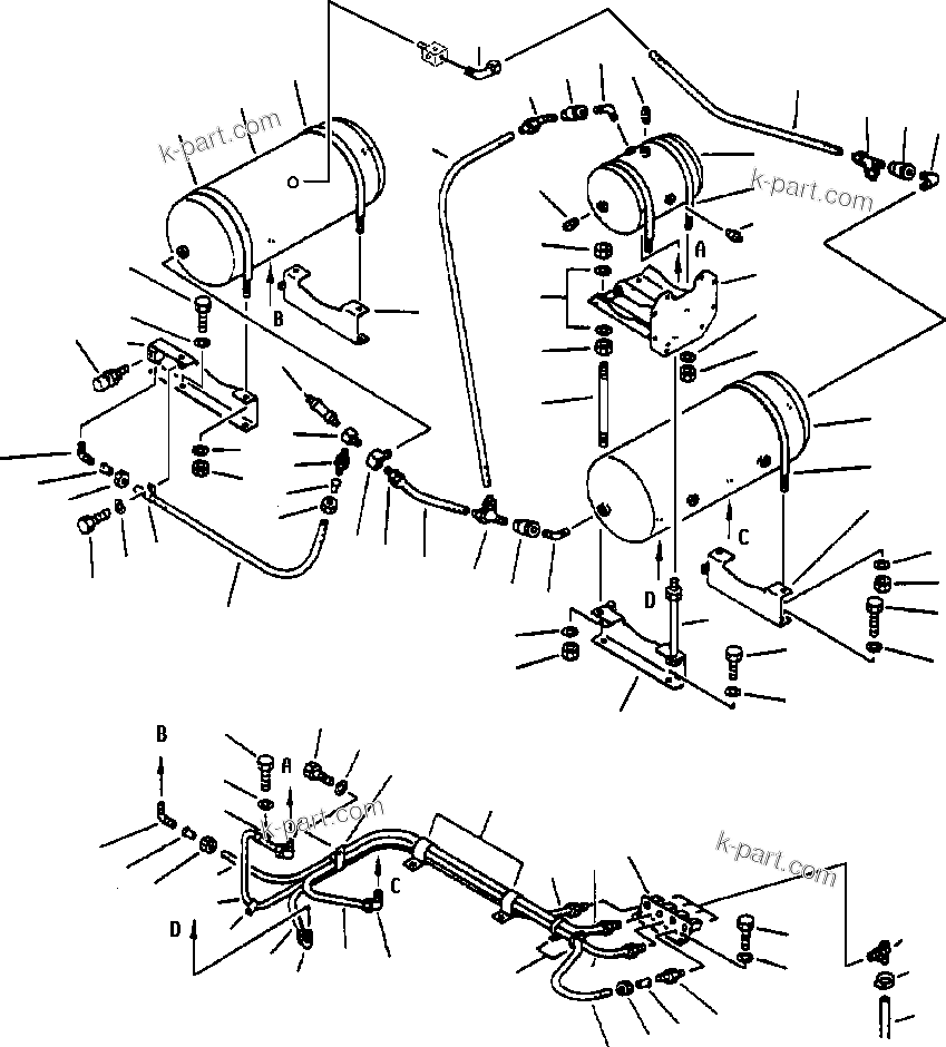 Komatsu parts book diagram for 330M S/N A10190-A10195 (DH637) (SA12V140Z-1): AIR PIPING - TANKS - 1