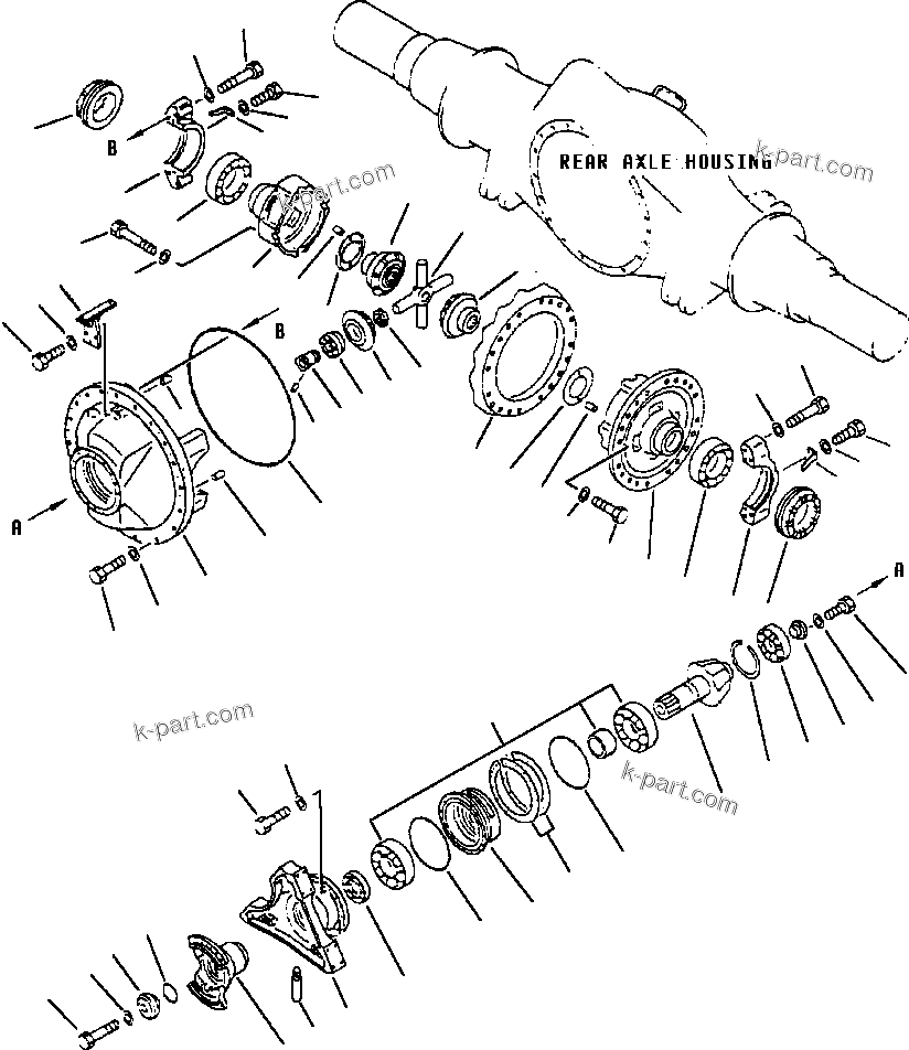 Komatsu parts book diagram for 330M S/N A10190-A10195 (DH637) (SA12V140Z-1): REAR DIFFERENTIAL ASSEMBLY