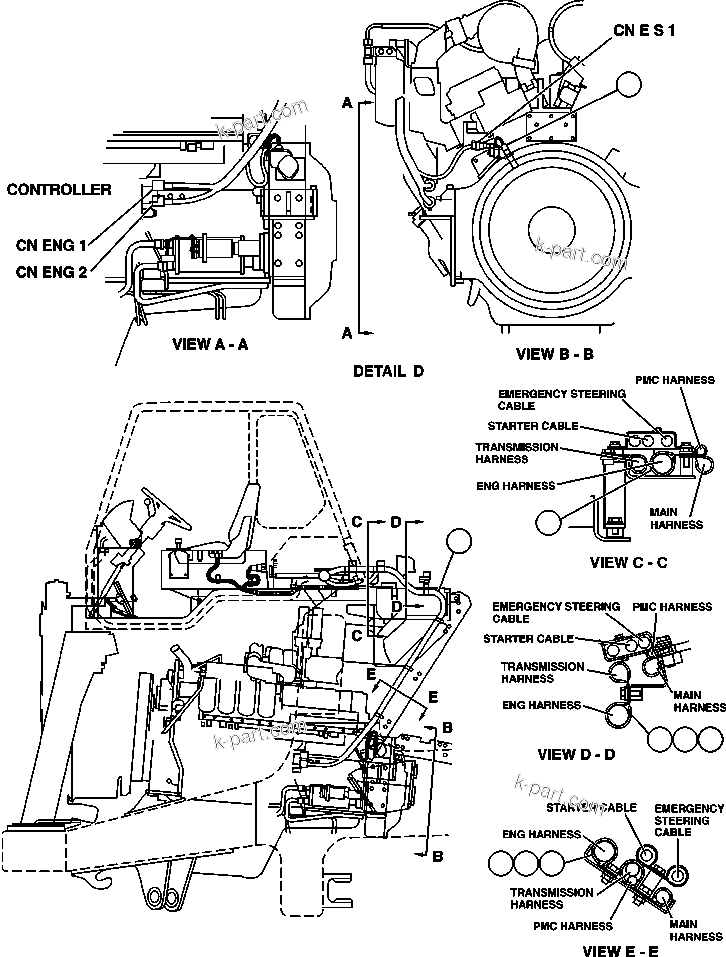Komatsu parts book diagram for 330M S/N A10190-A10195 (DH637) (SA12V140Z-1): ENGINE CONTROL WIRING
