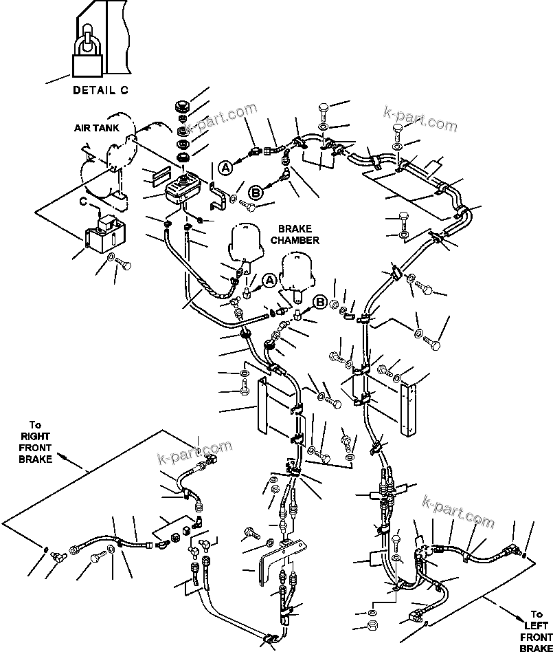Komatsu parts book diagram for 330M S/N A10190-A10195 (DH637) (SA12V140Z-1): BRAKE OIL PIPING (FRONT)