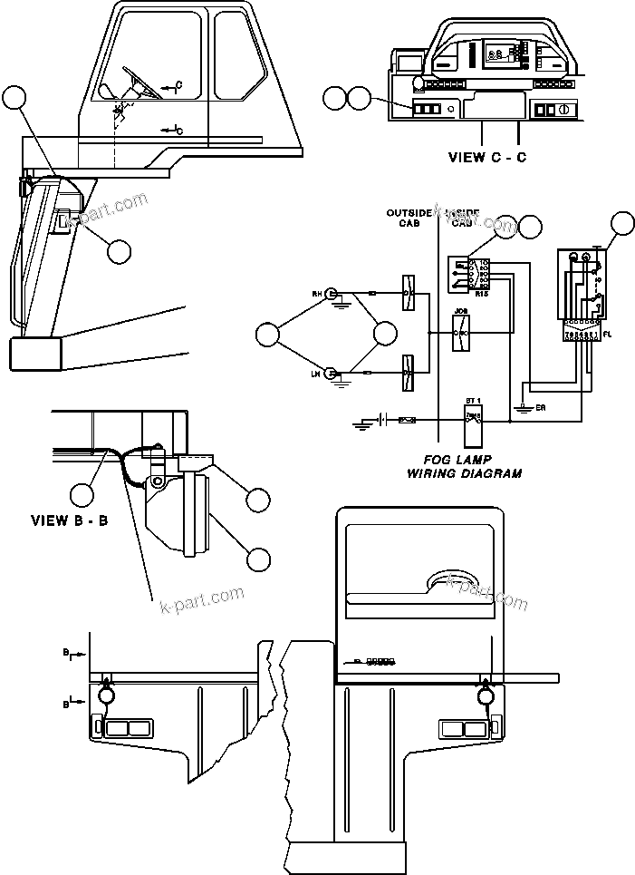 Komatsu parts book diagram for 330M S/N A10190-A10195 (DH637) (SA12V140Z-1): FOG LIGHT INSTALLATION (EC7905)