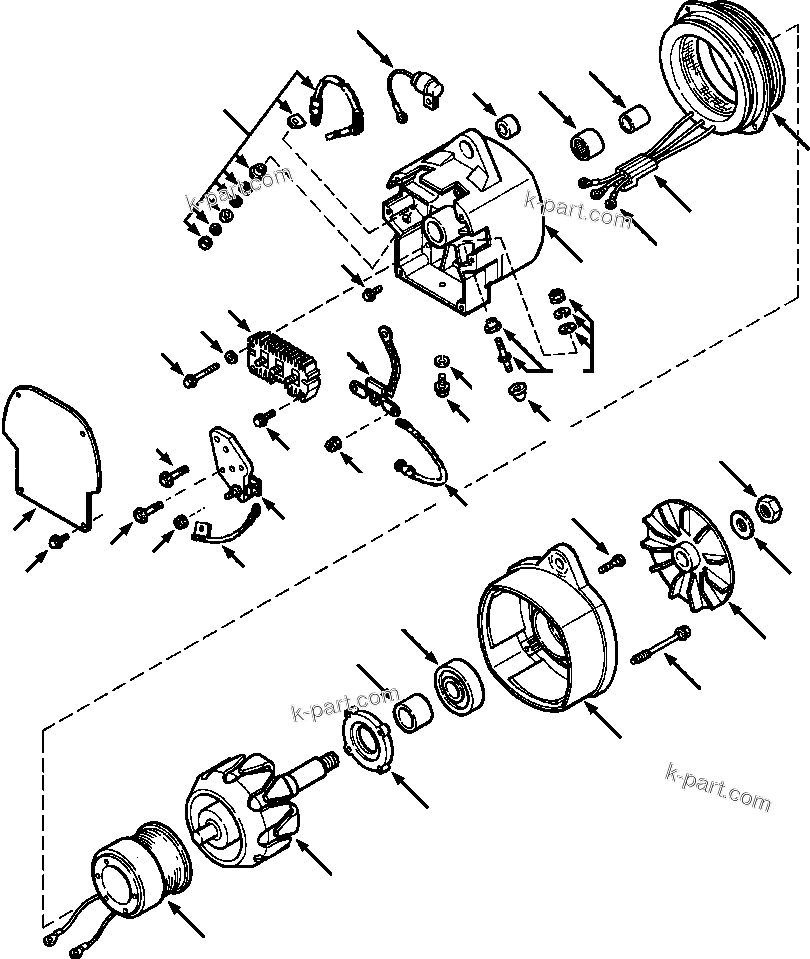 Komatsu parts book diagram for 330M S/N A10190-A10195 (DH637) (SA12V140Z-1): ALTERNATOR 75 AMP - 24 V DELCO-REMY