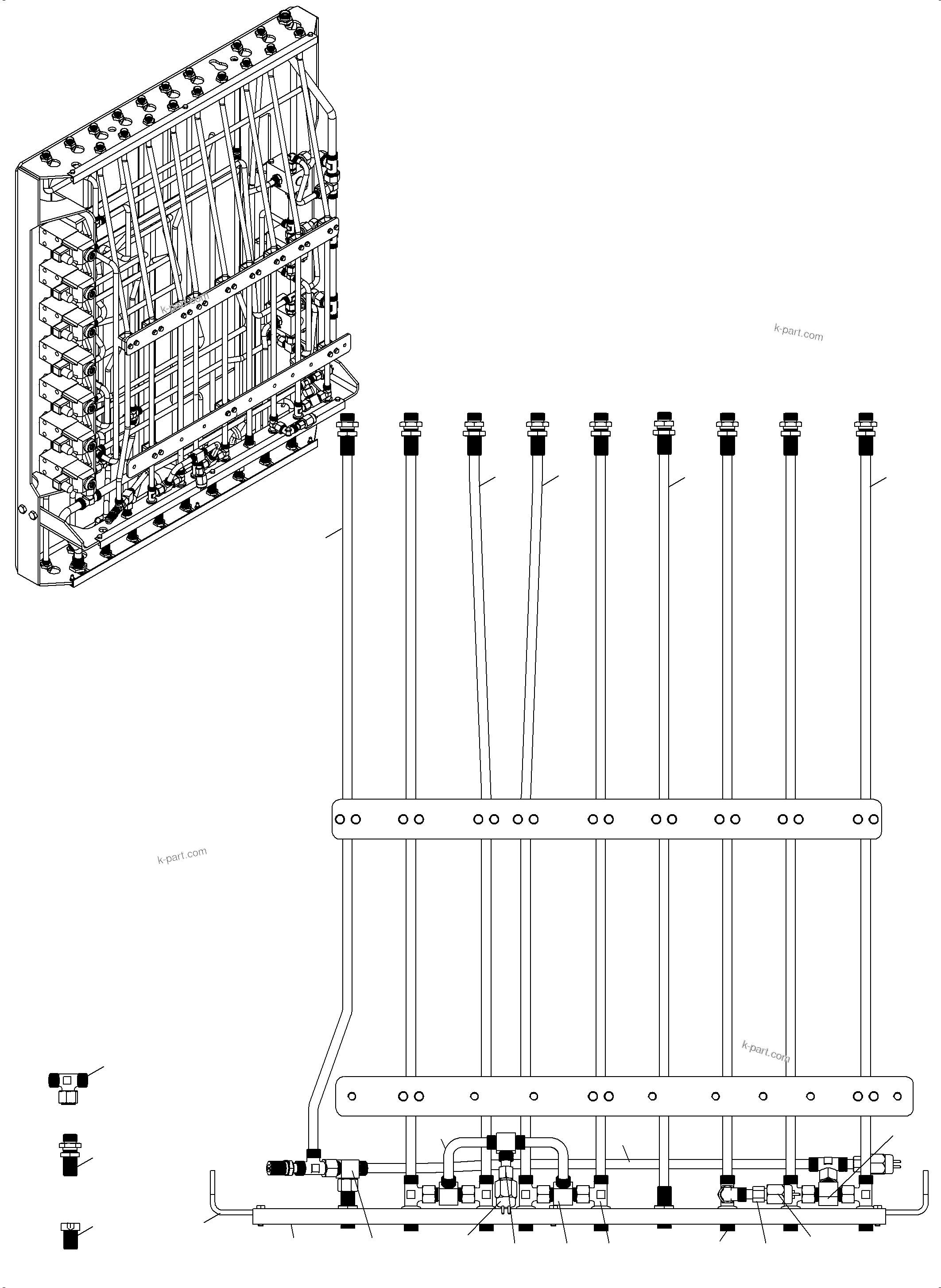 Komatsu parts book diagram for PC3000-6E S/N 06262: PIPES - PILOT CONTROL PLATE (BBE)