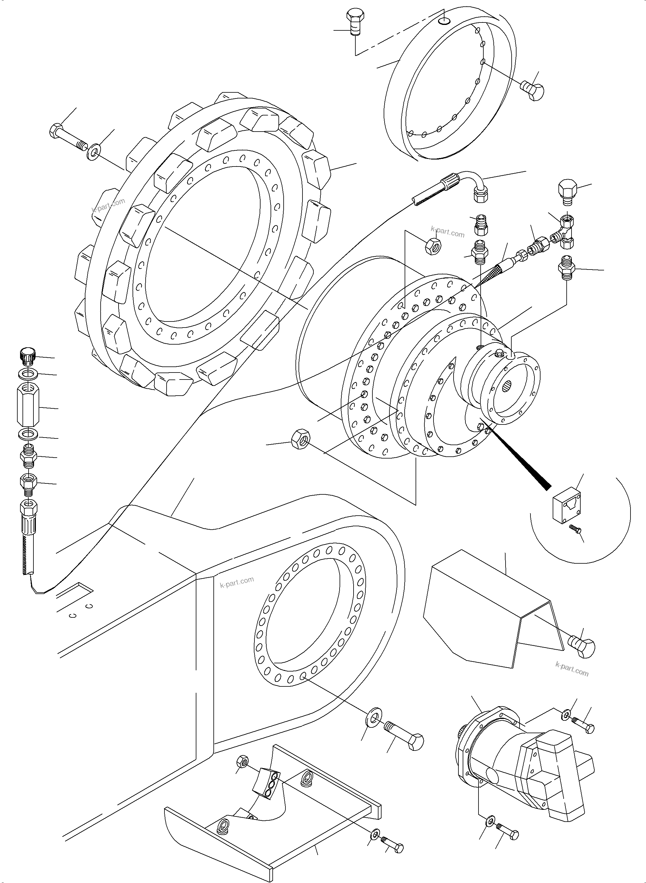 Komatsu parts book diagram for PC3000-6E S/N 06262: TRACK GROUP - DRIVE SPROCKET SIDE
