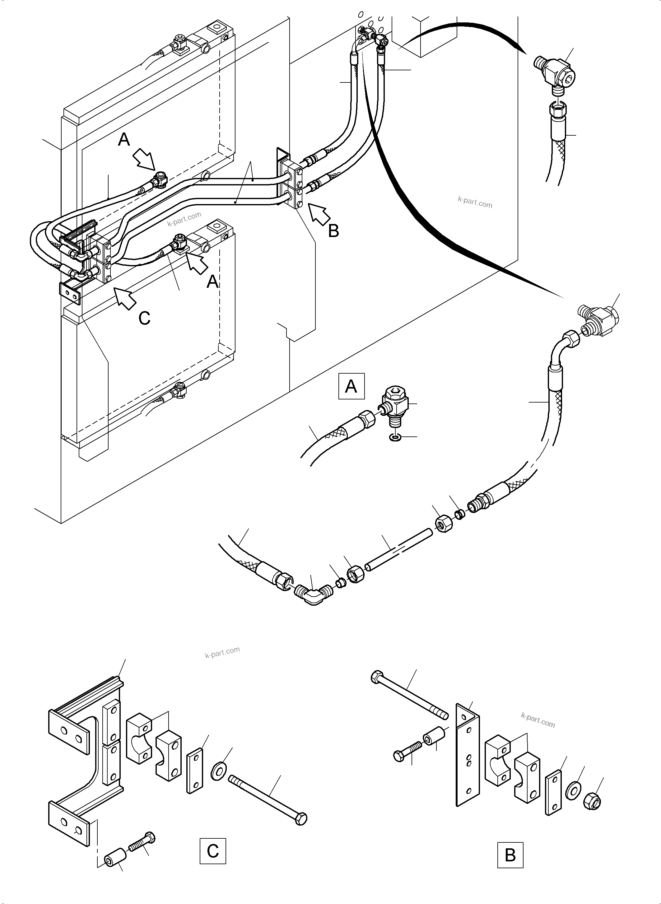 Komatsu parts book diagram for PC3000-6E S/N 06262: OIL COOLER - HOSES ASSY.