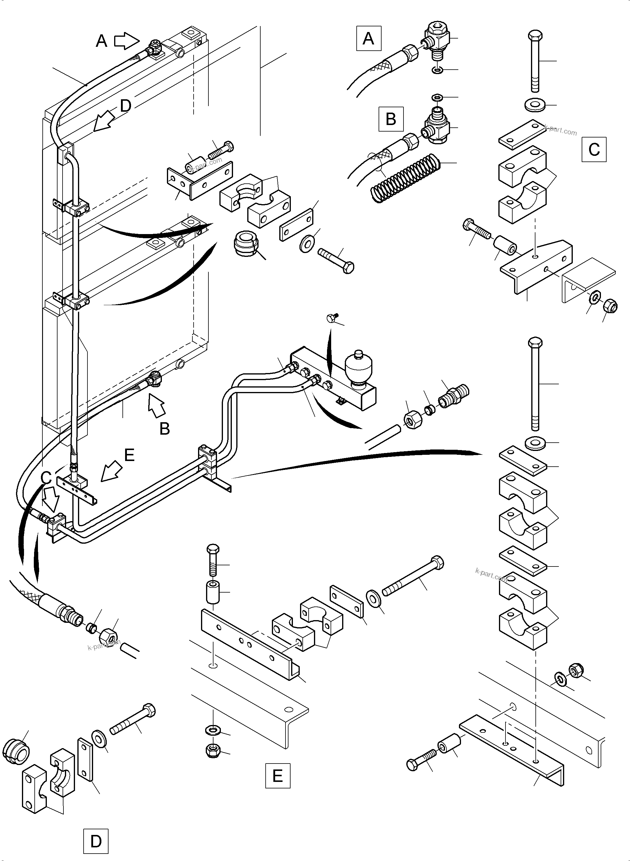 Komatsu parts book diagram for PC3000-6E S/N 06262: OIL COOLER - HOSES ASSY.
