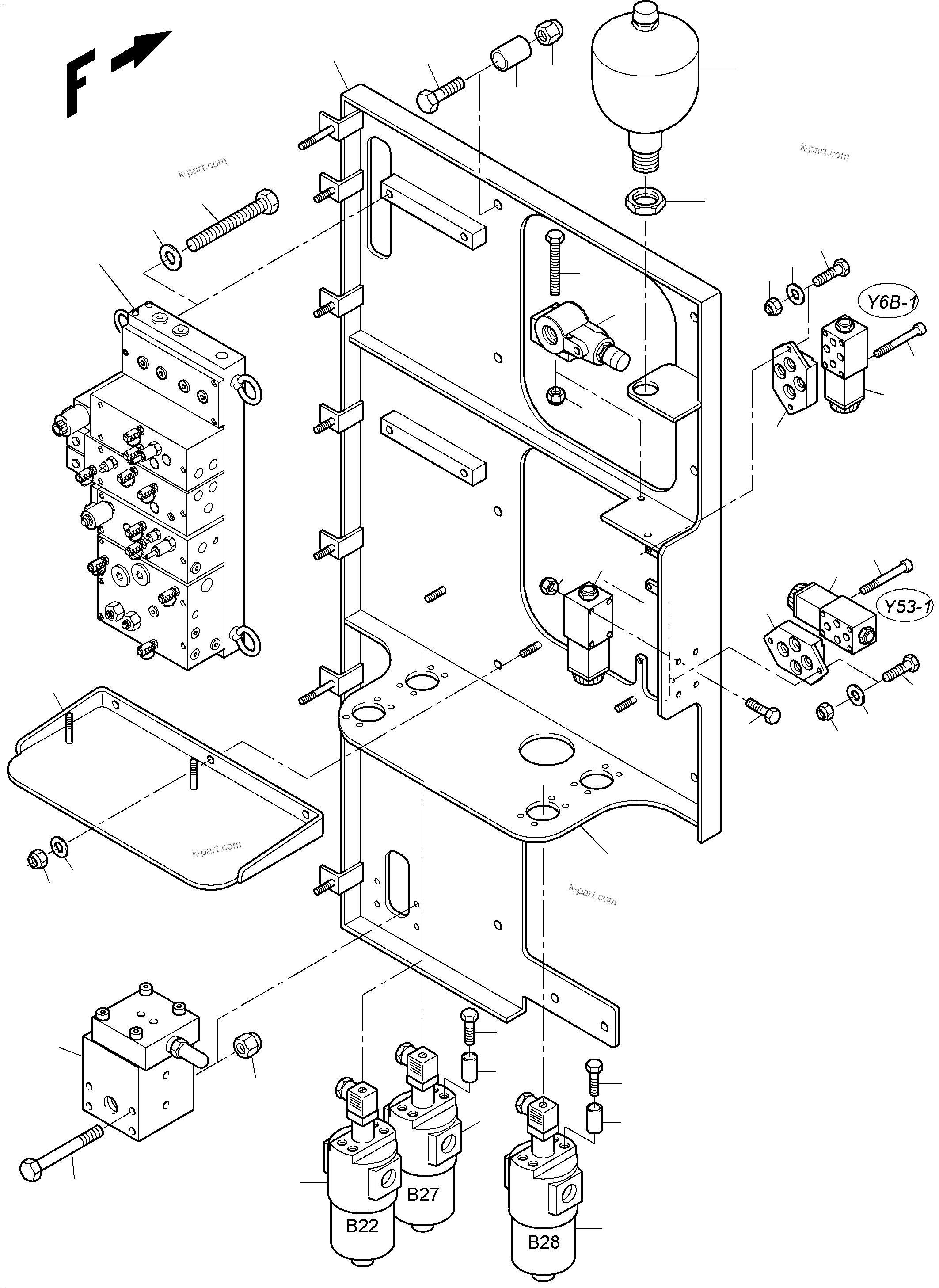 Komatsu parts book diagram for PC3000-6E S/N 06262: CONTROL- AND FILTER PLATE