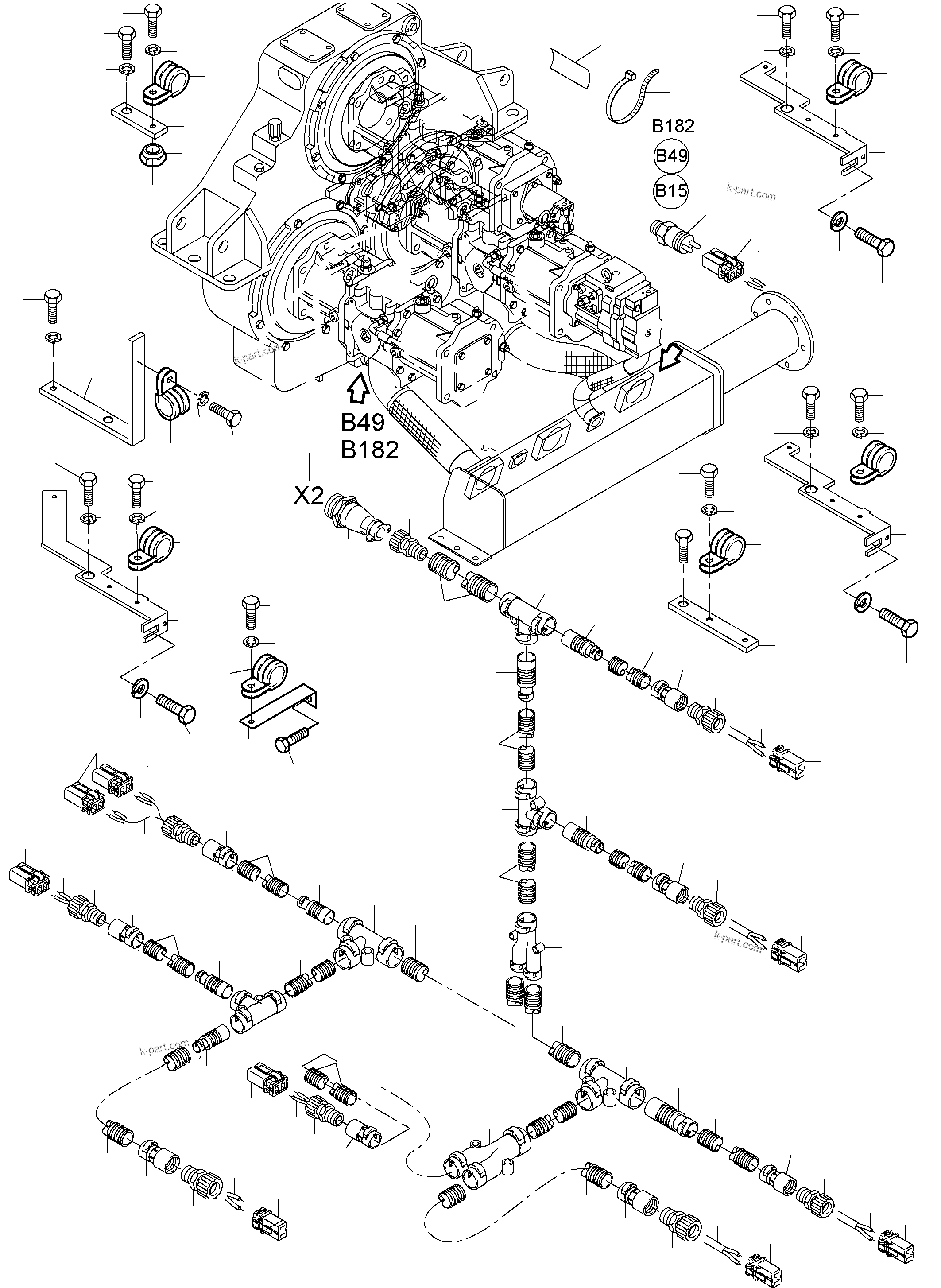 Komatsu parts book diagram for PC3000-6E S/N 06262: CABLES - PUMP DISTRIBUTOR GEAR