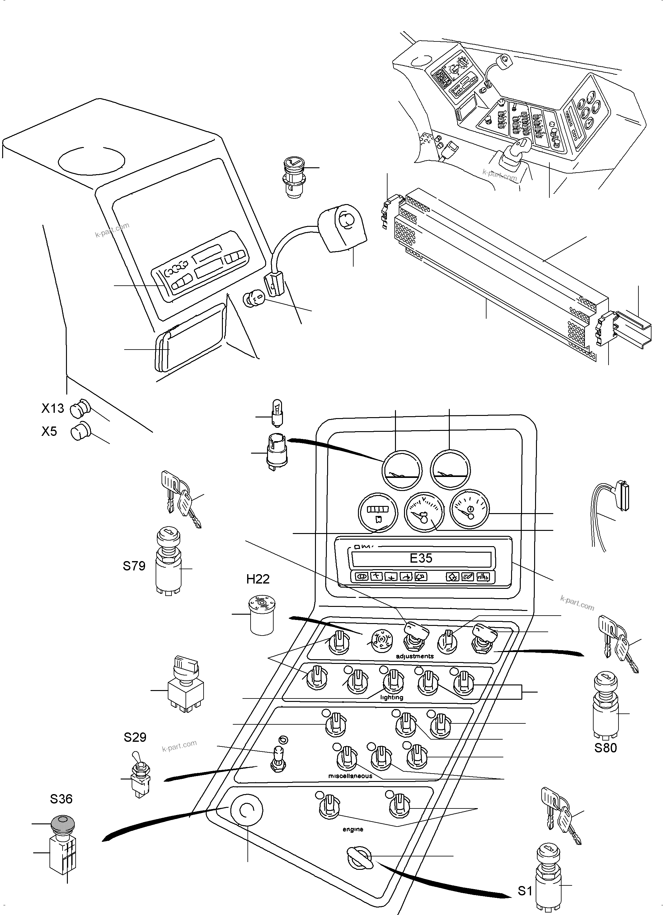Komatsu parts book diagram for PC3000-6E S/N 06262: OPERATION PANEL - ETM