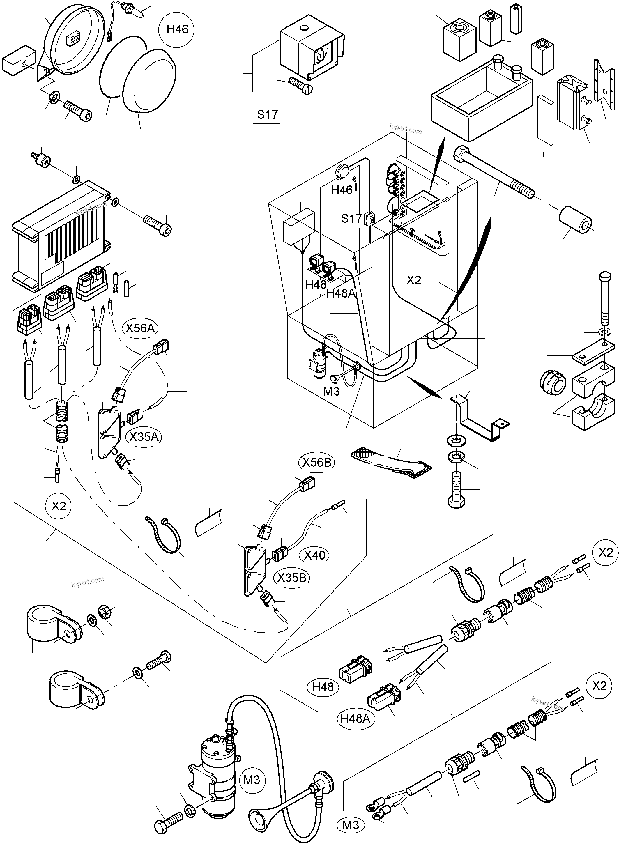 Komatsu parts book diagram for PC3000-6E S/N 06262: ELECTRIC - CAB SUPPORT