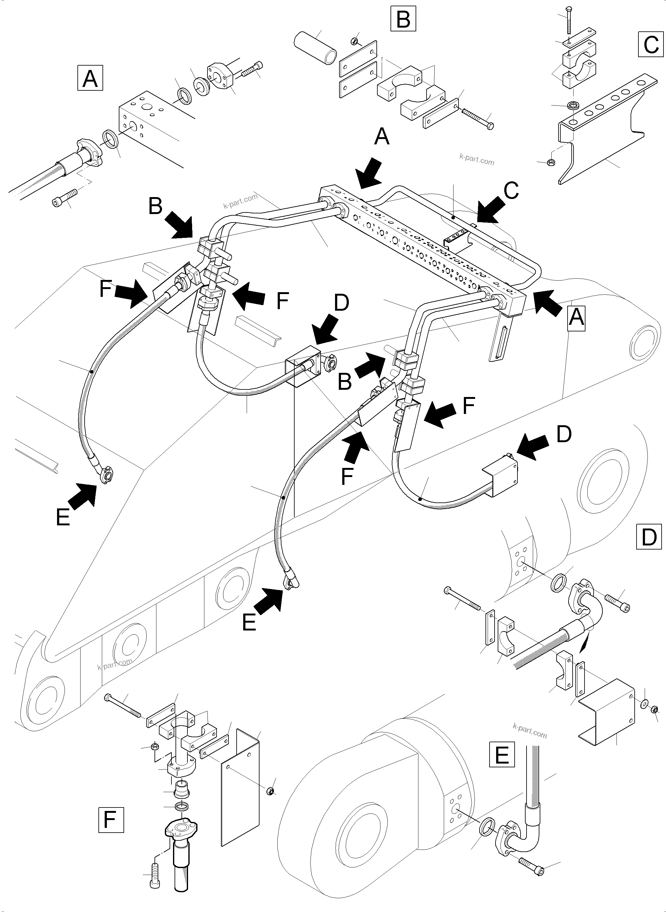 Komatsu parts book diagram for PC3000-6E S/N 06262: BULLCLAM BUCKET BOOM 6M