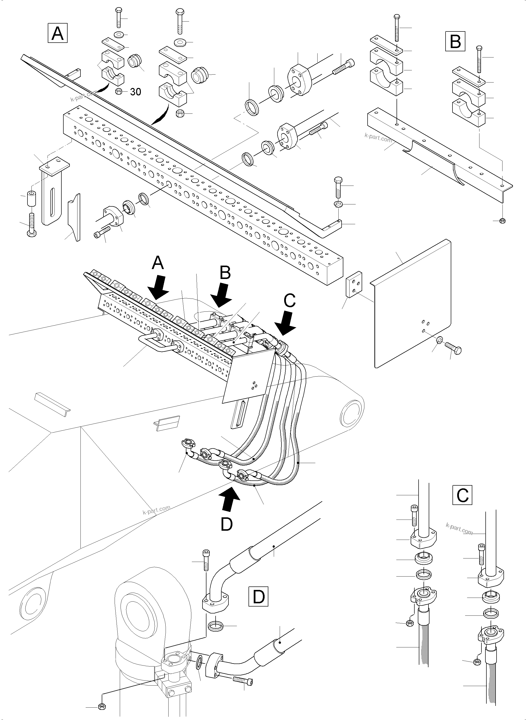 Komatsu parts book diagram for PC3000-6E S/N 06262: BULLCLAM BUCKET BOOM 6M