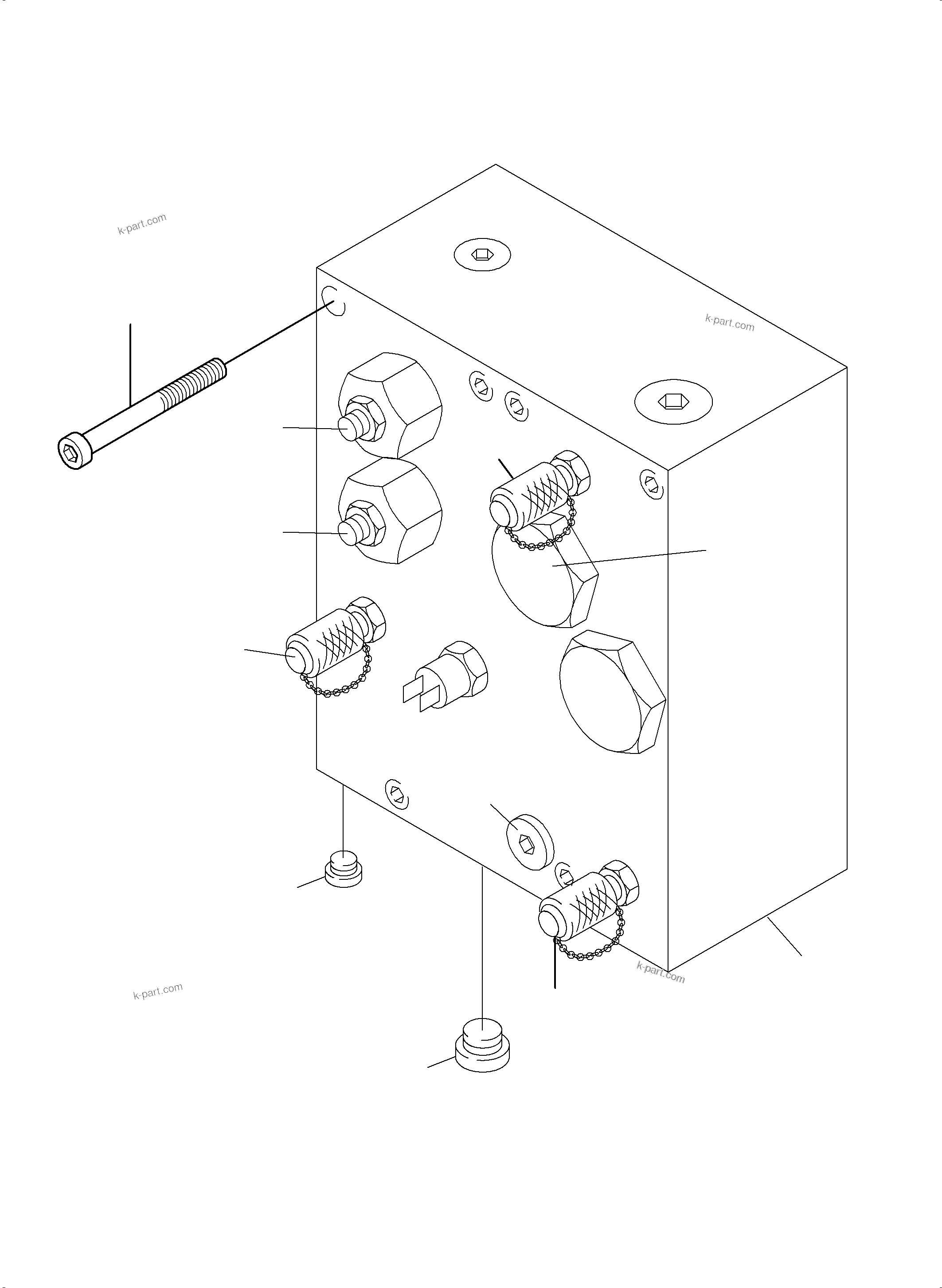 Komatsu parts book diagram for PC3000-6 S/N 06267: VALVE - PILOT OIL BLOCK 1 DRIVE