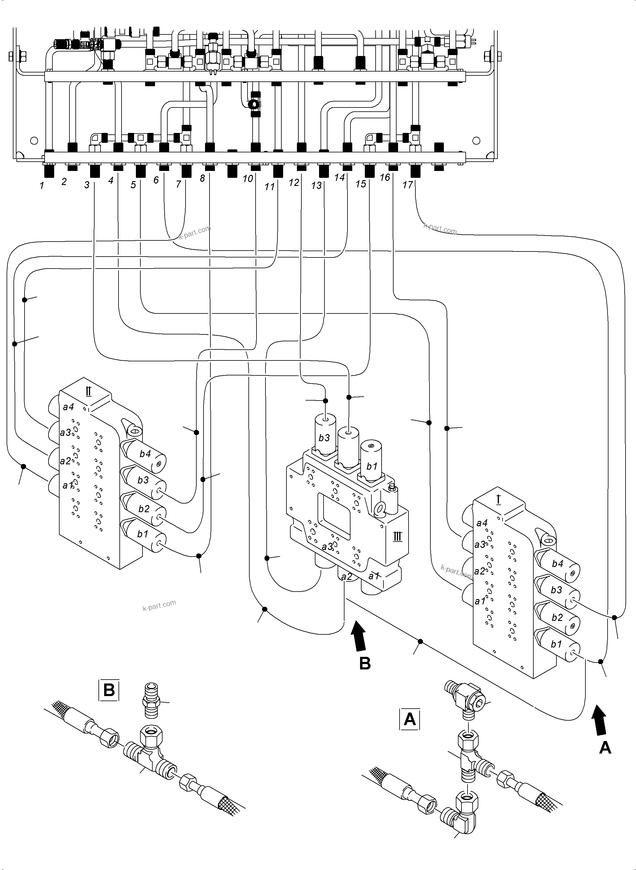 Komatsu parts book diagram for PC3000-6 S/N 06267: CONTROL LINES CONTROL BLOCKS - PILOT CONTROL PLATE