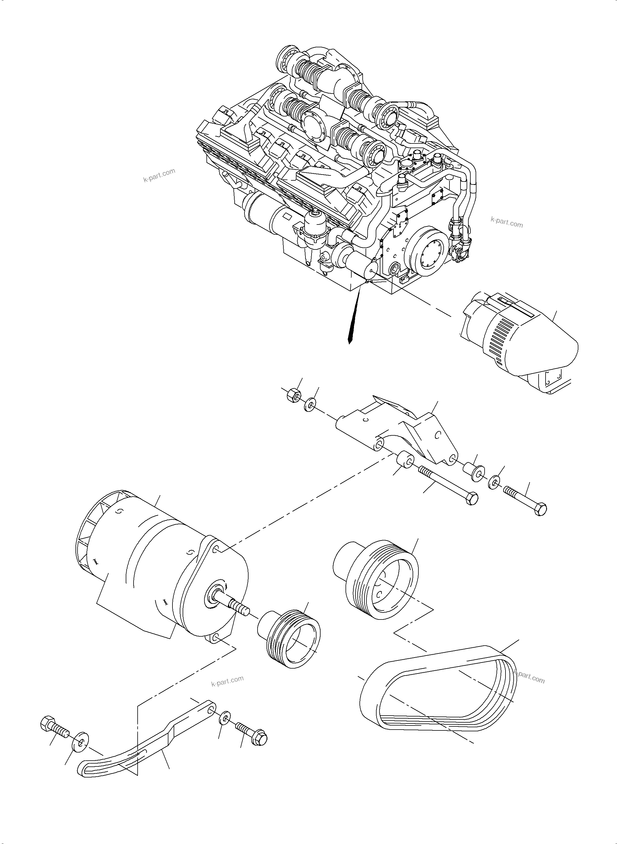Komatsu parts book diagram for PC3000-6 S/N 06267: ALTERNATOR ARRANGEMENT