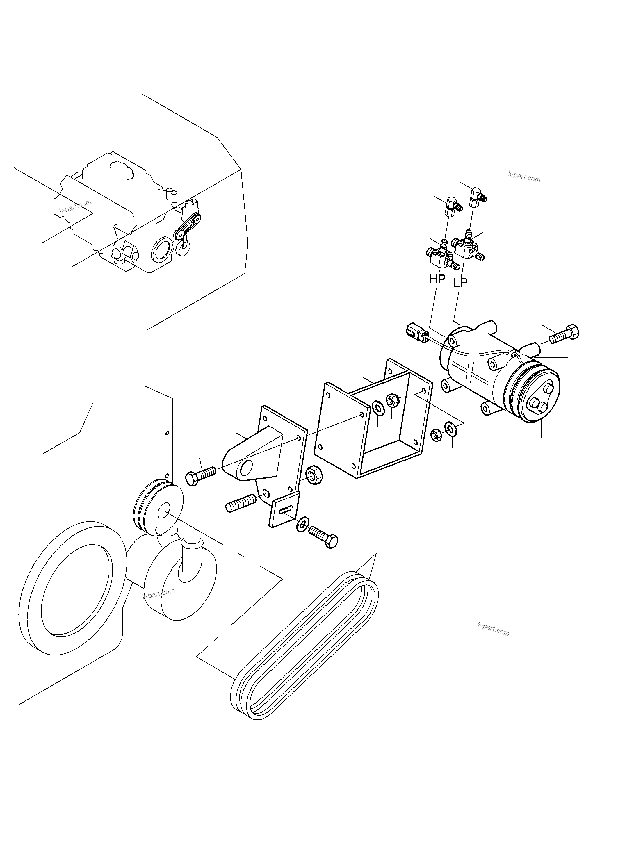 Komatsu parts book diagram for PC3000-6 S/N 06267: AIR CONDITIONING COMPRESSOR DRIVE