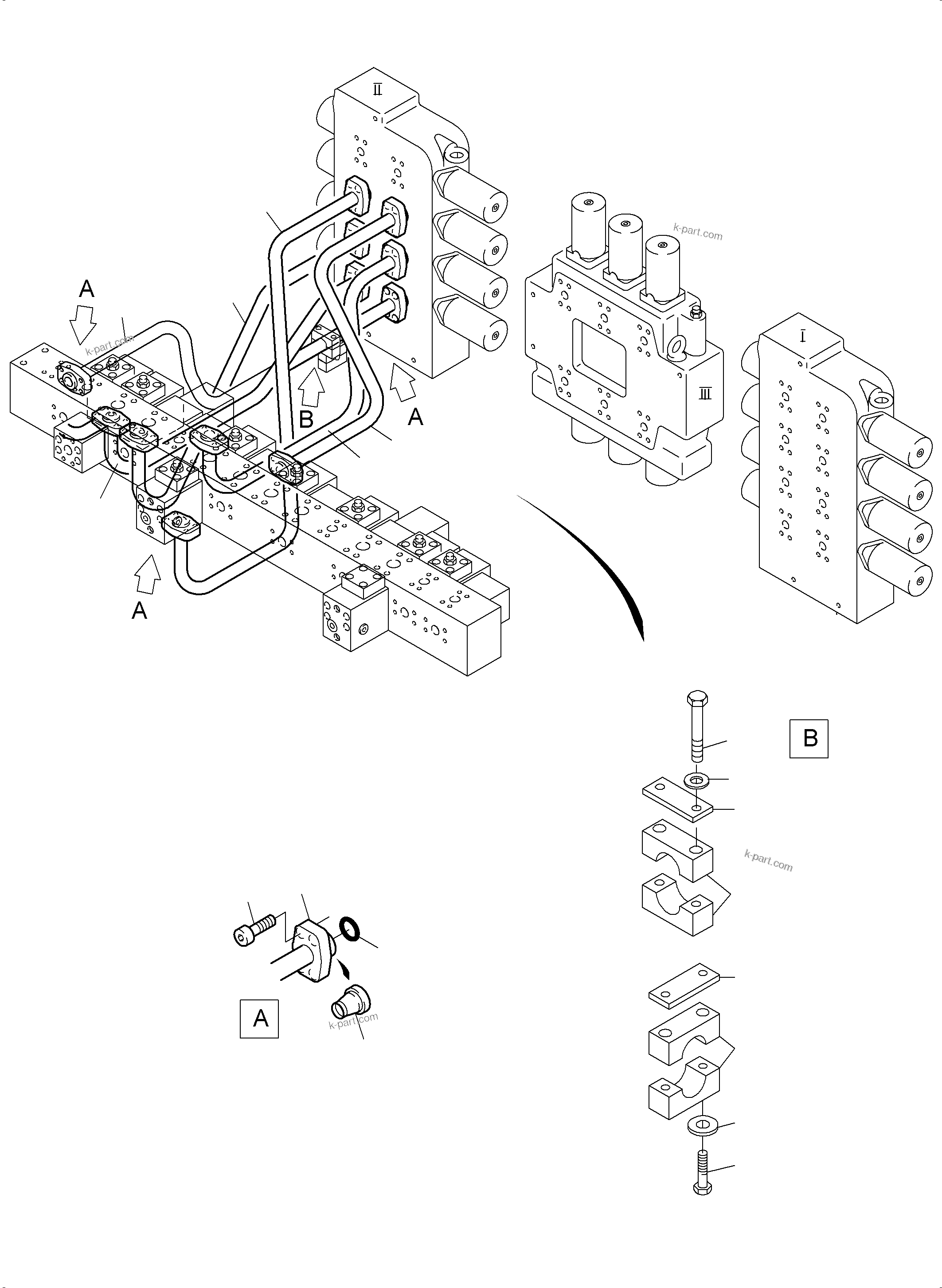 Komatsu parts book diagram for PC3000-6 S/N 06267: PRESSURE LINES - CONTROL BLOCKS - MANIFOLD BBE