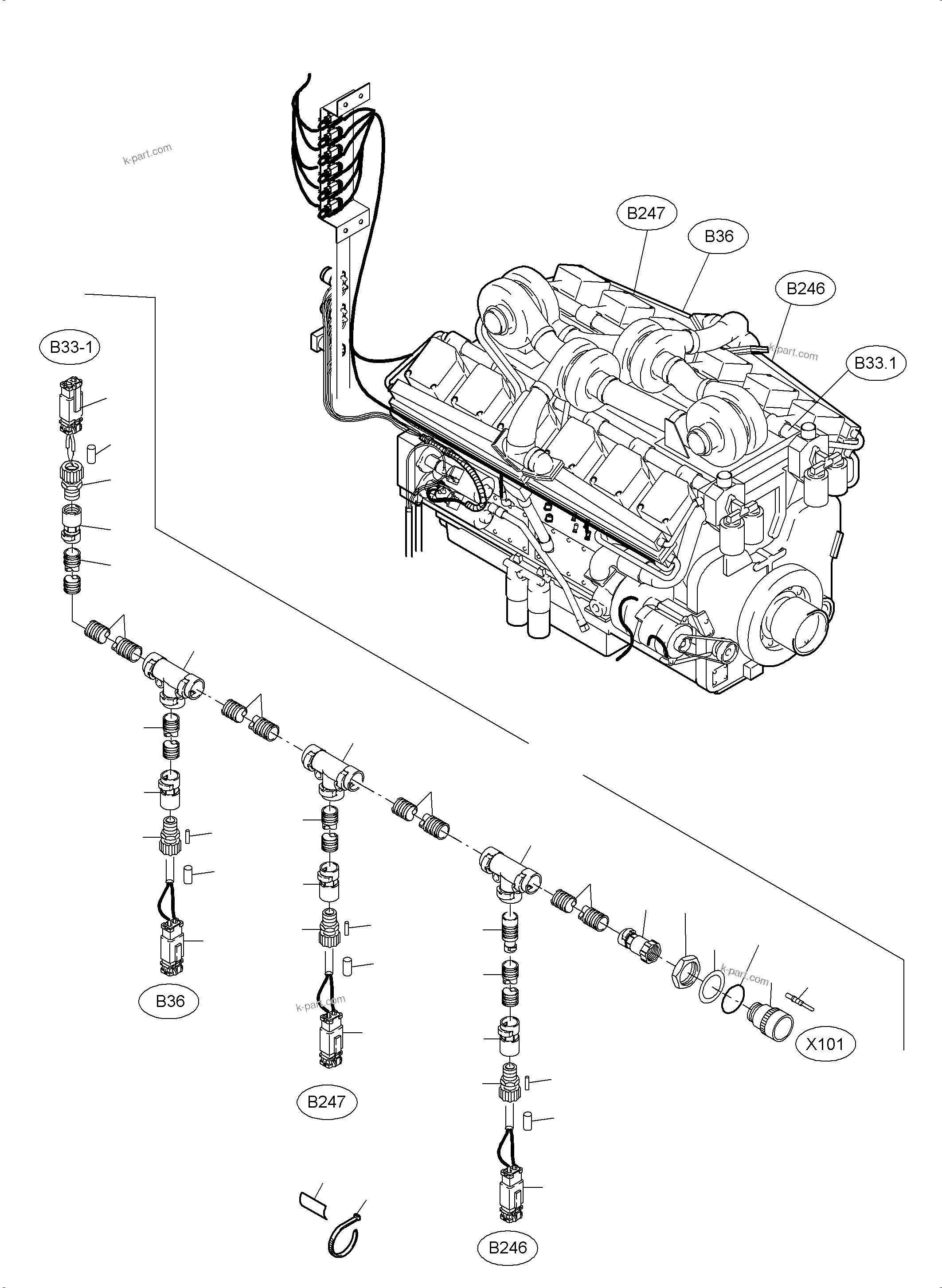 Komatsu parts book diagram for PC3000-6 S/N 06267: CABLES - ENGINE AND TRANSMITTER