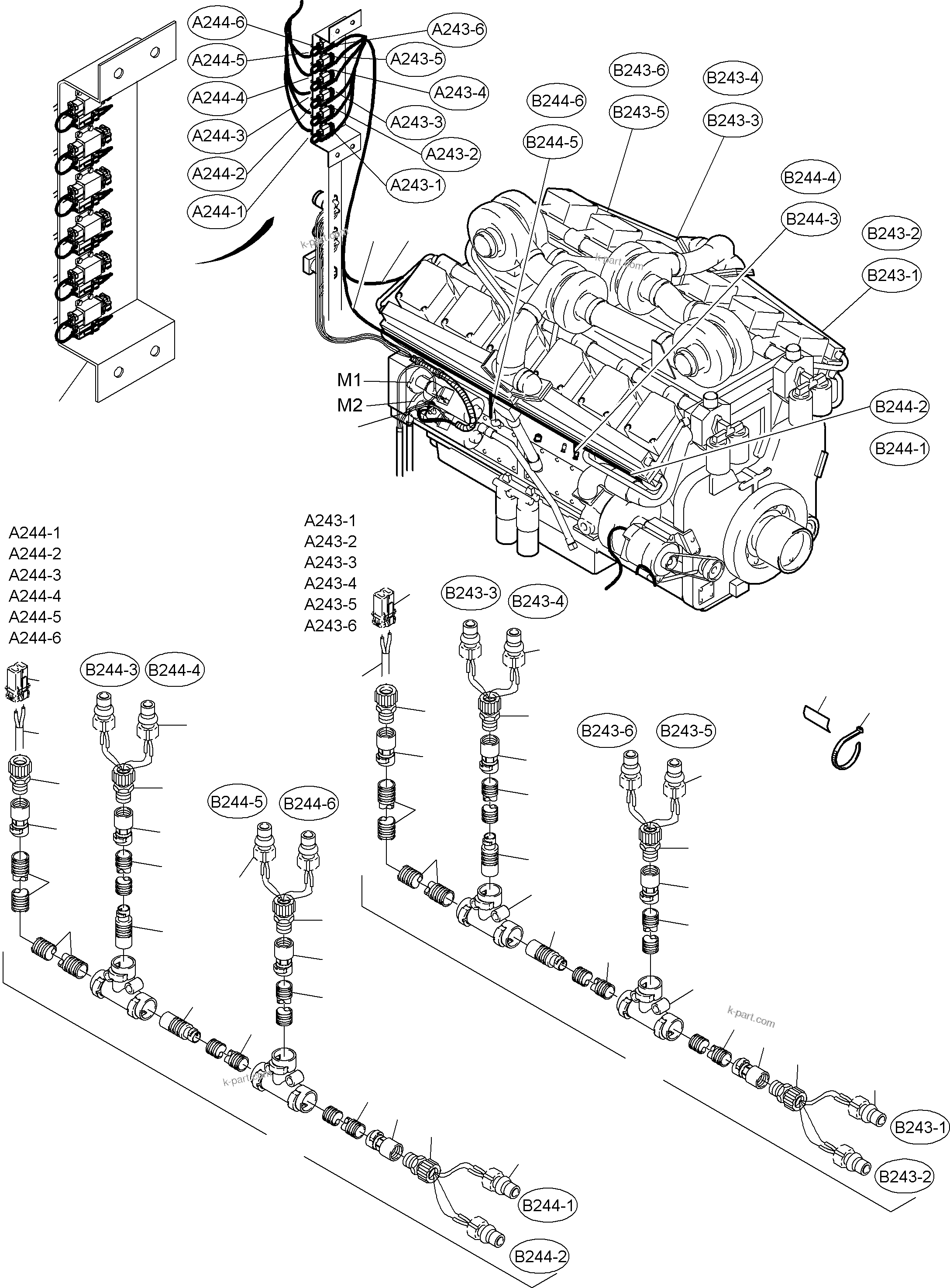 Komatsu parts book diagram for PC3000-6 S/N 06267: CABLES - ENGINE AND TRANSMITTER