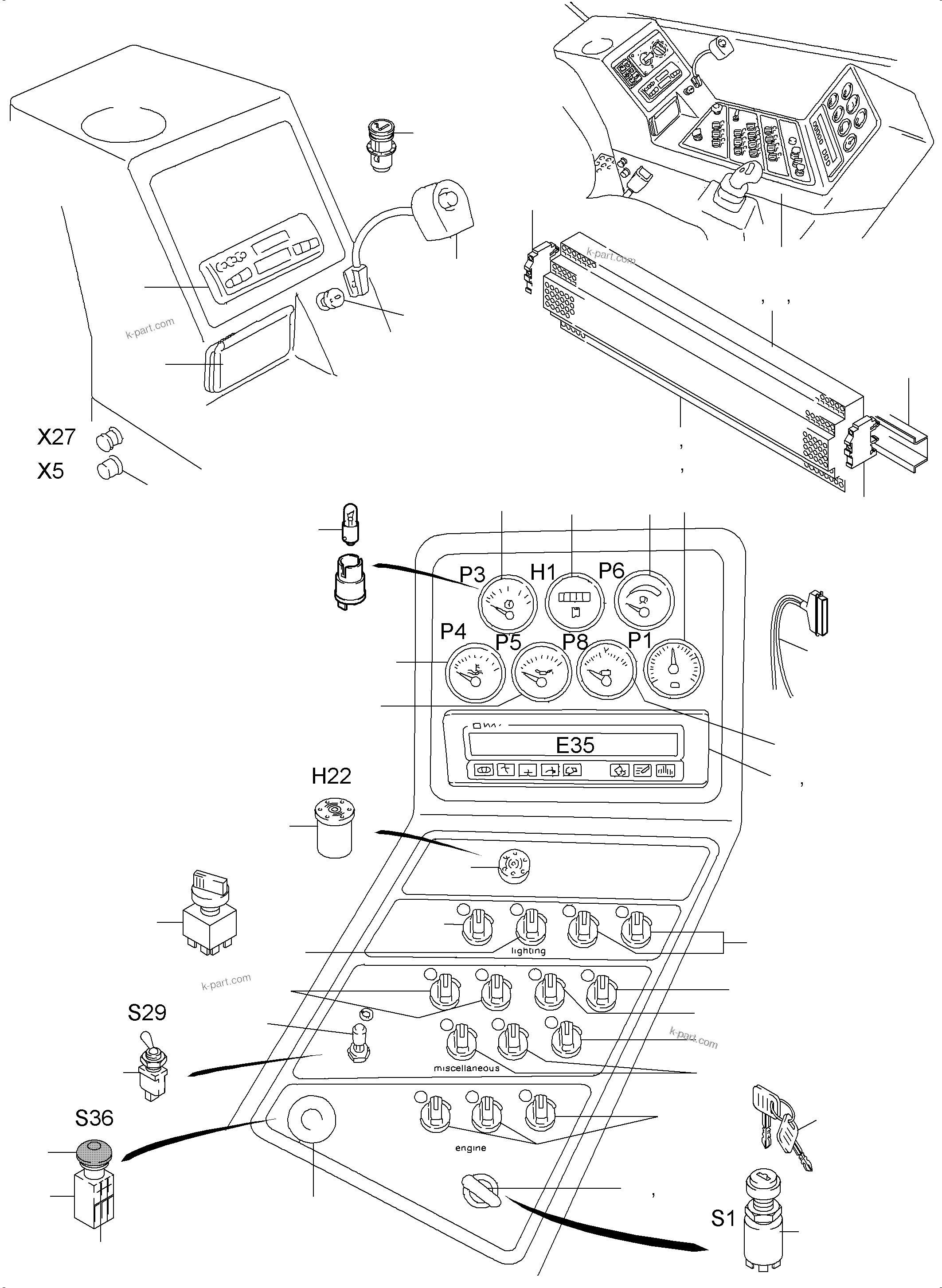 Komatsu parts book diagram for PC3000-6 S/N 06267: OPERATION PANEL - ETM