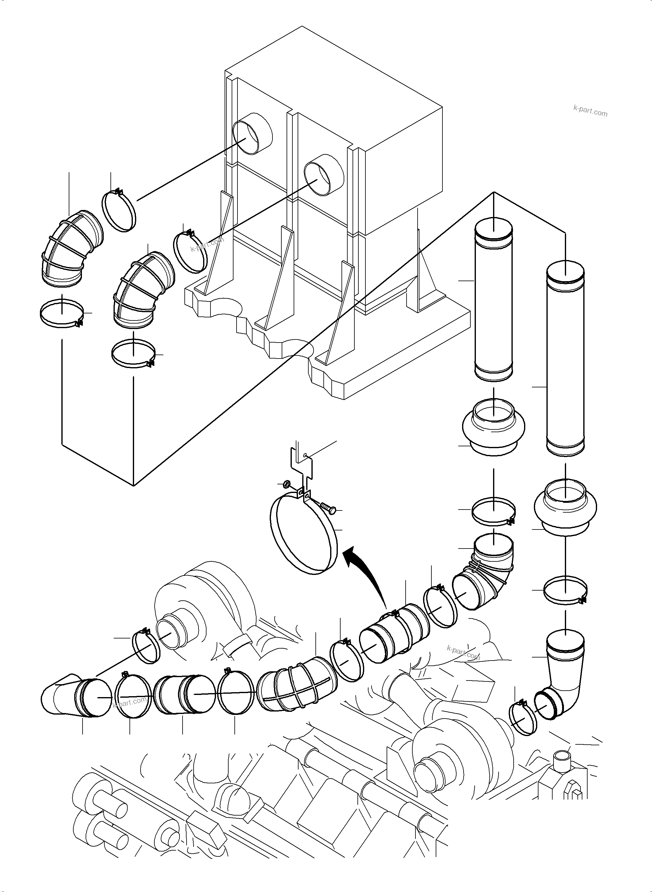 Komatsu parts book diagram for PC3000-6 S/N 06271: ENGINE AIR INTAKE LINES