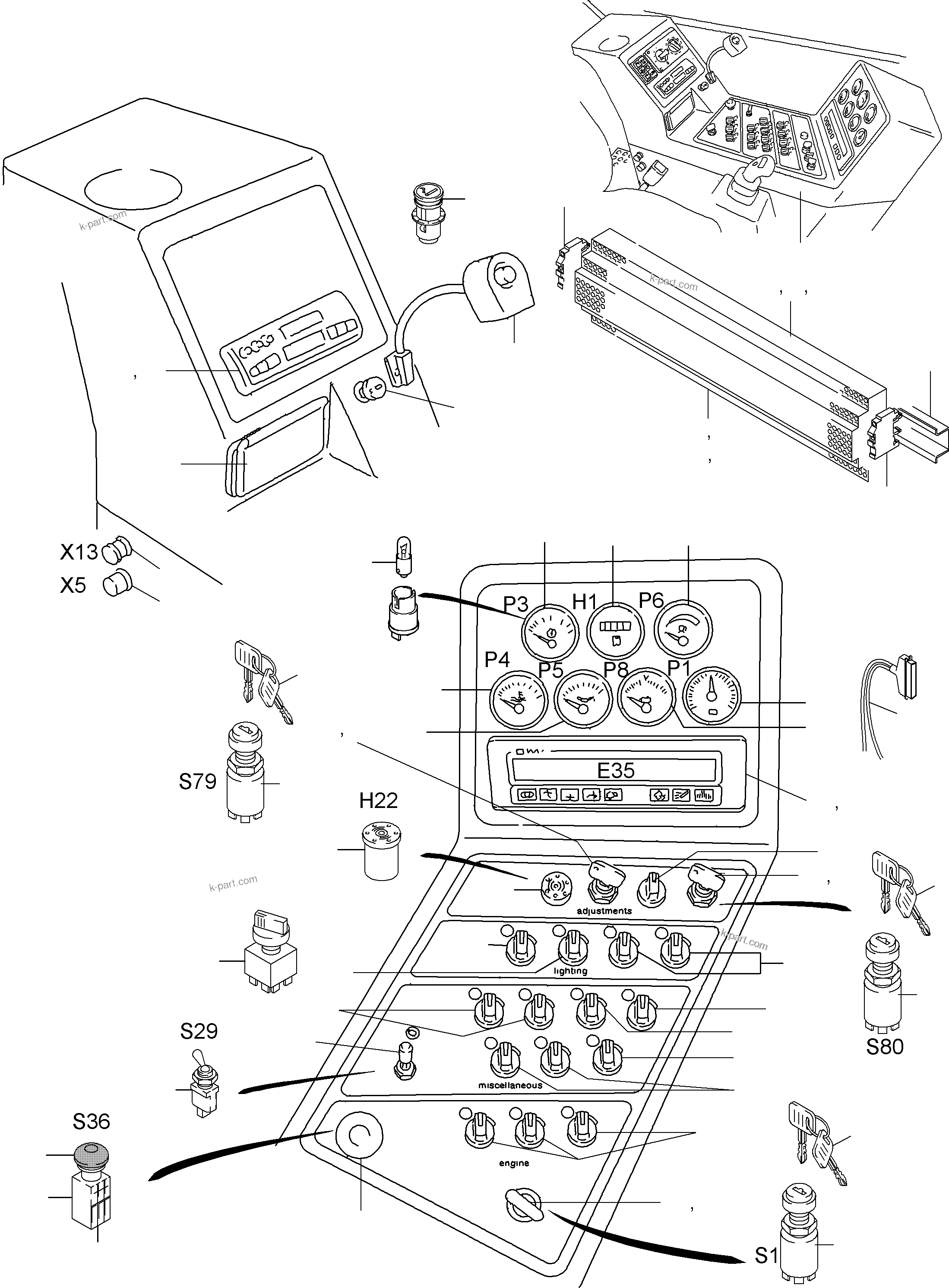 Komatsu parts book diagram for PC3000-6 S/N 06271: OPERATION PANEL - ETM