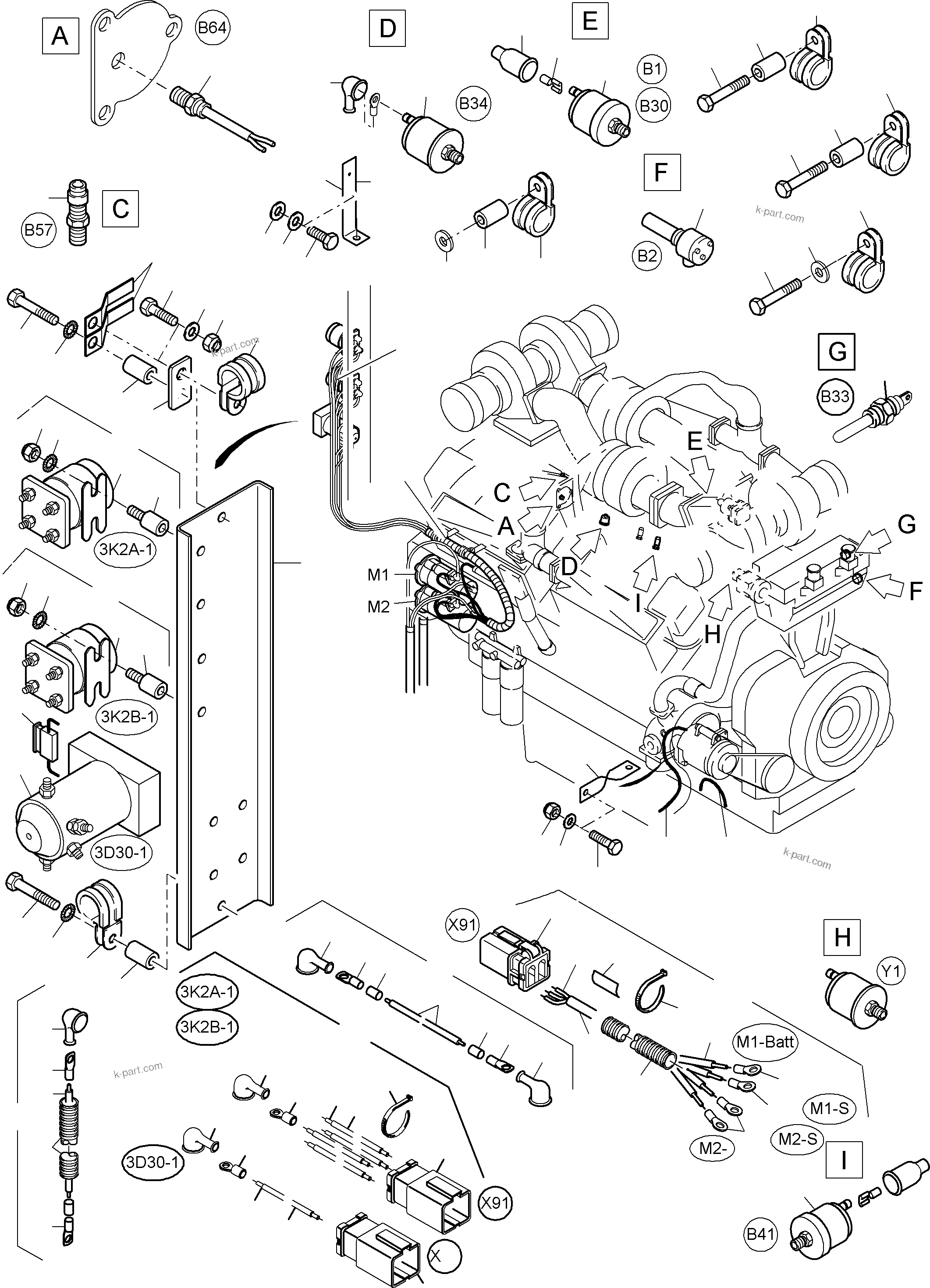Komatsu parts book diagram for PC3000-6 S/N 06271: CABLES-ENGINE AND TRANSMITTER