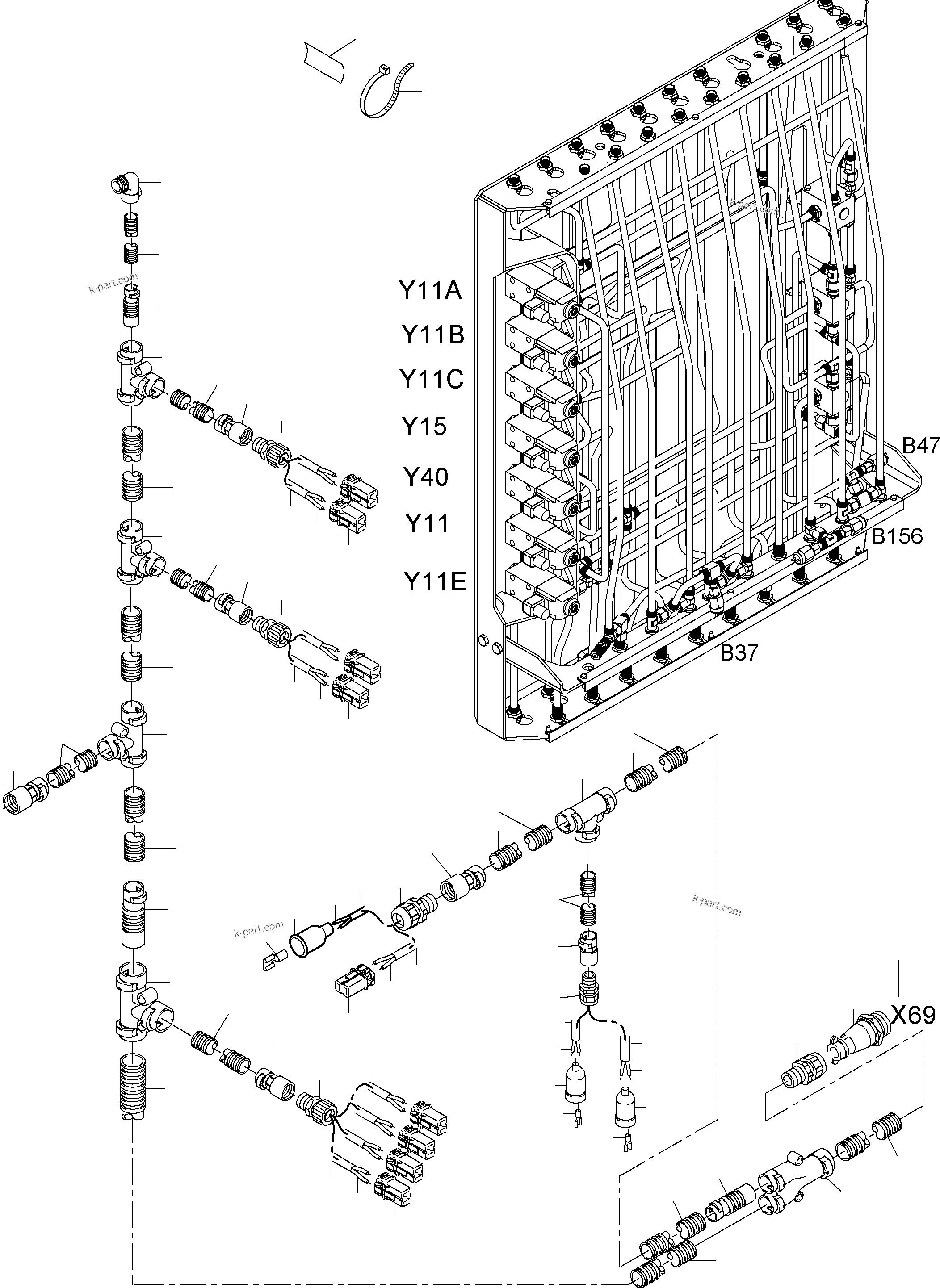 Komatsu parts book diagram for PC3000-6 S/N 06271: CABLES - PILOT CONTROL FRAME