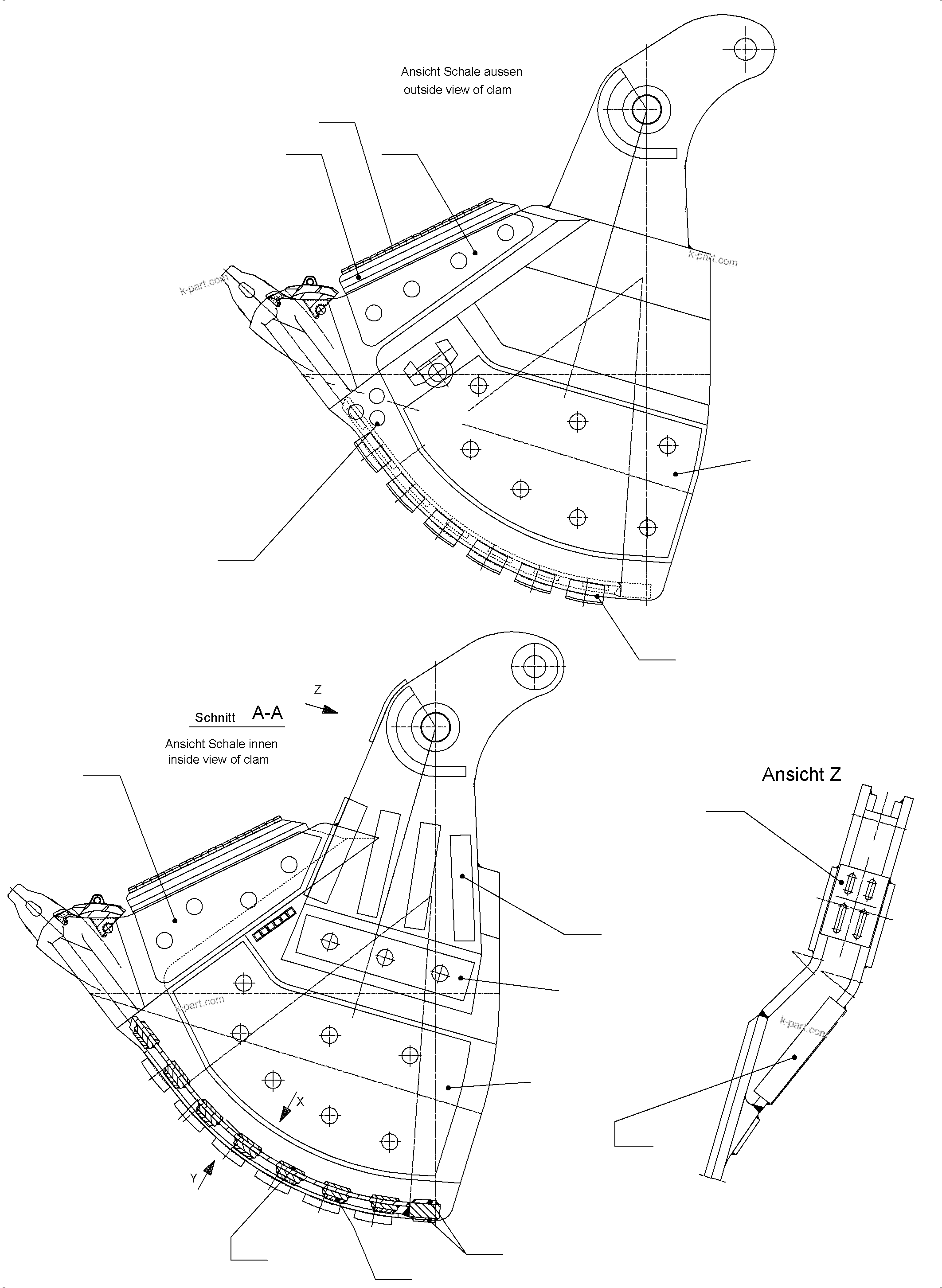 Komatsu parts book diagram for PC3000-6 S/N 06271: WEAR PACKAGE BACK PANEL AND BULLCLAM 15/16 CBM WP4
