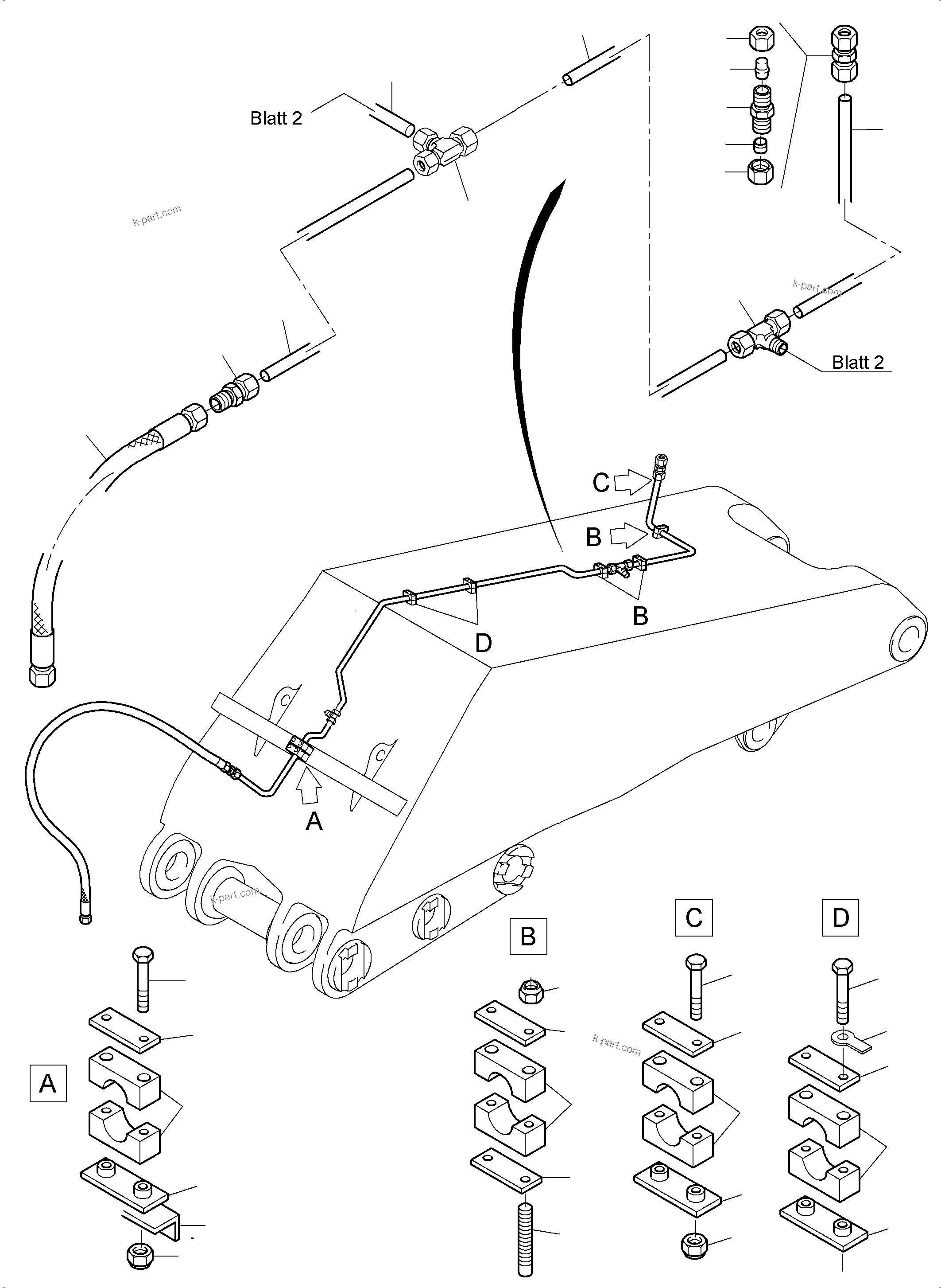 Komatsu parts book diagram for PC3000-6 S/N 06278: BOOM - CENTRAL LUBRICATION (BBE)