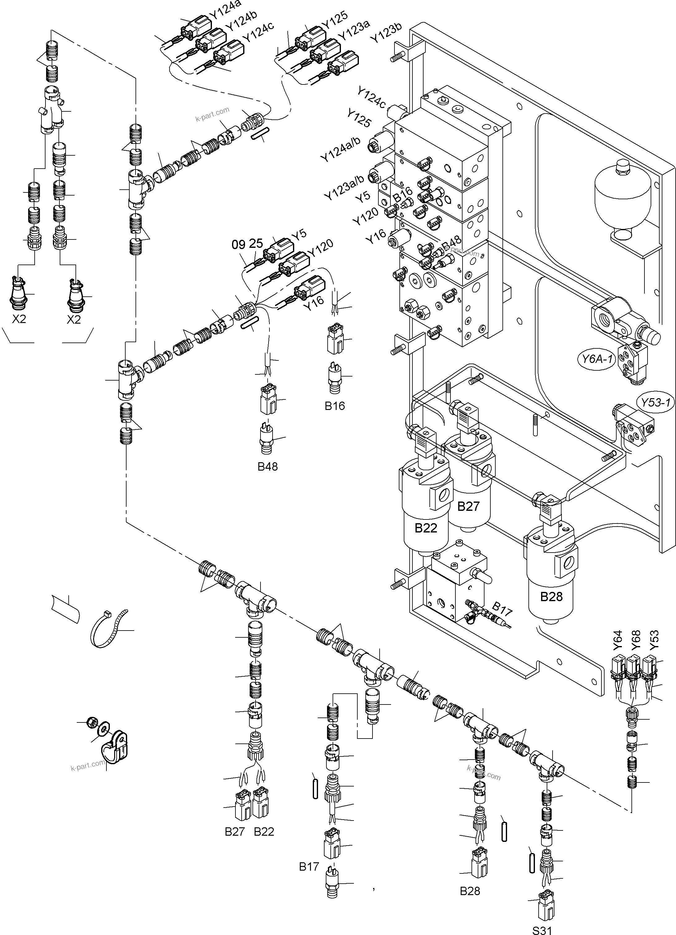 Komatsu parts book diagram for PC3000-6 S/N 06278: CABLES - CONTROL AND FILTER PLATE