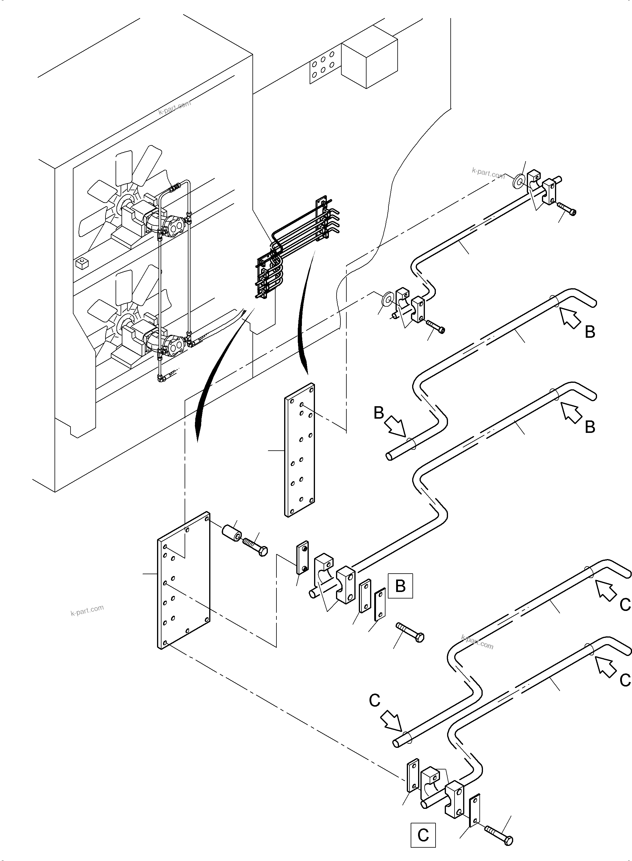 Komatsu parts book diagram for PC3000-6 S/N 06278: PRESSURE LINES - FAN MOTOR, FAN PUMP