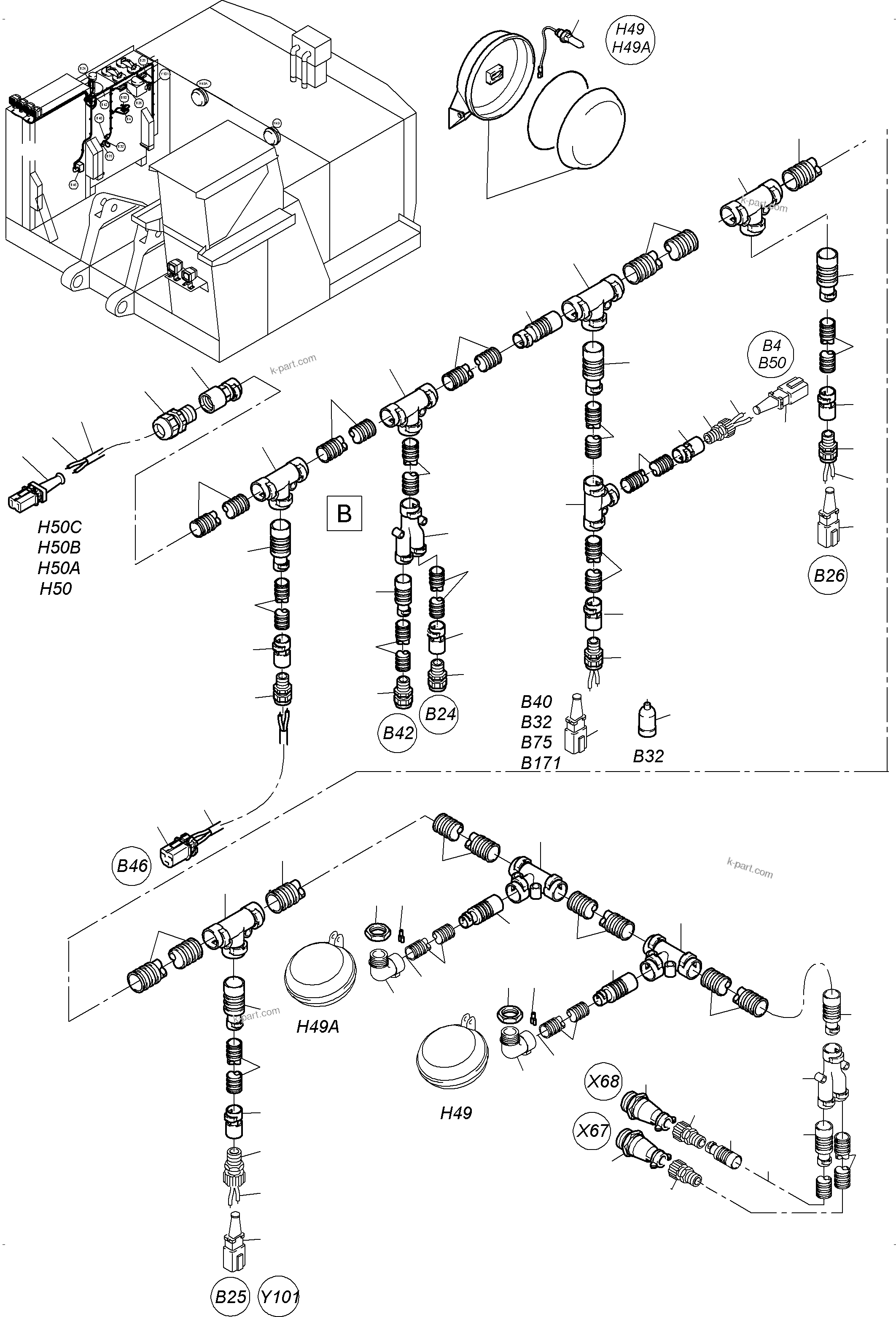 Komatsu parts book diagram for PC3000-6 S/N 06278: CABLES - OIL TANK AND SWITCH