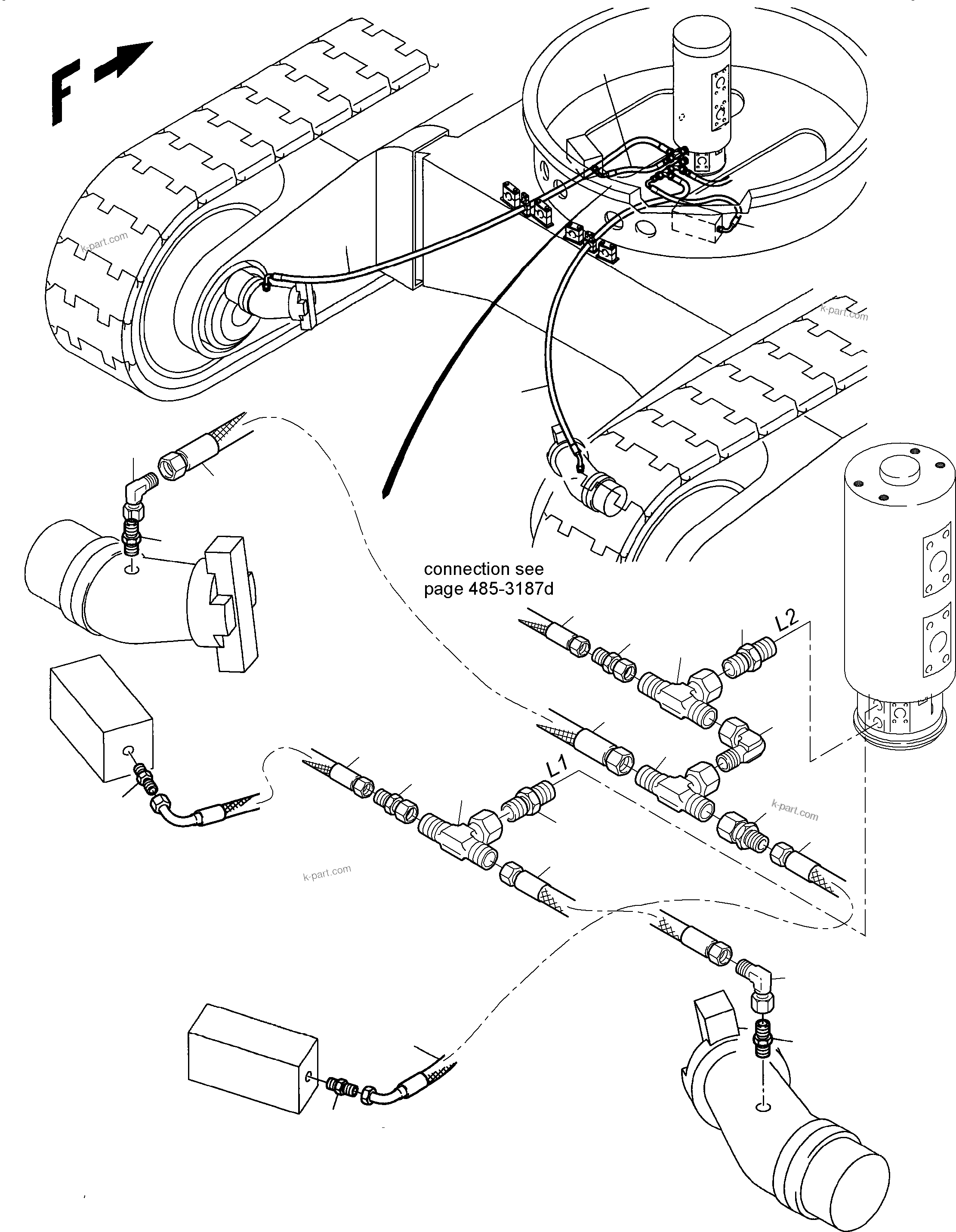 Komatsu parts book diagram for PC3000-6 S/N 06278: DRIVE MOTOR, BRAKE VALVE - LEAKAGE LINES