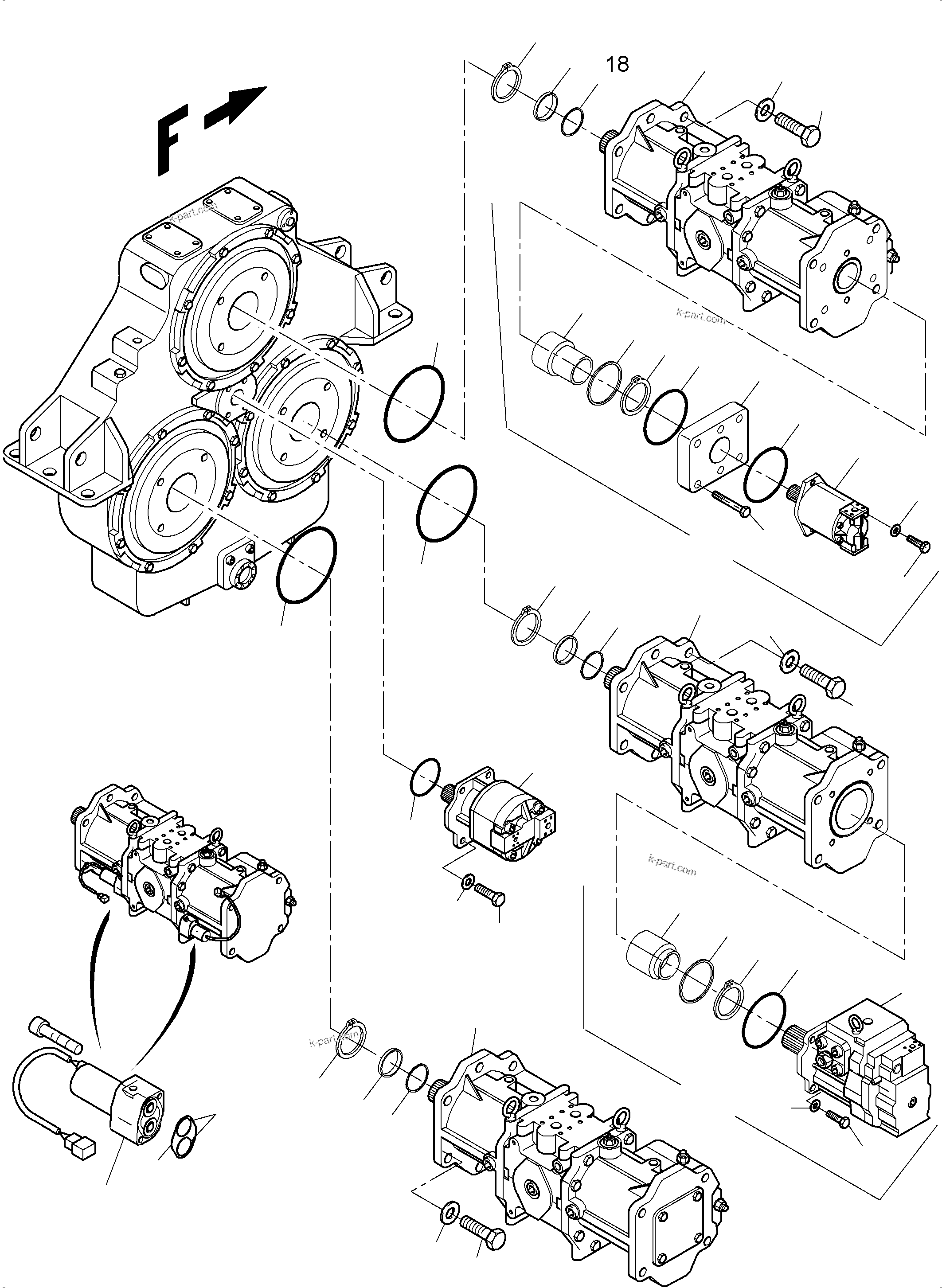Komatsu parts book diagram for PC3000-6 S/N 06278: PUMP ARRANGEMENT
