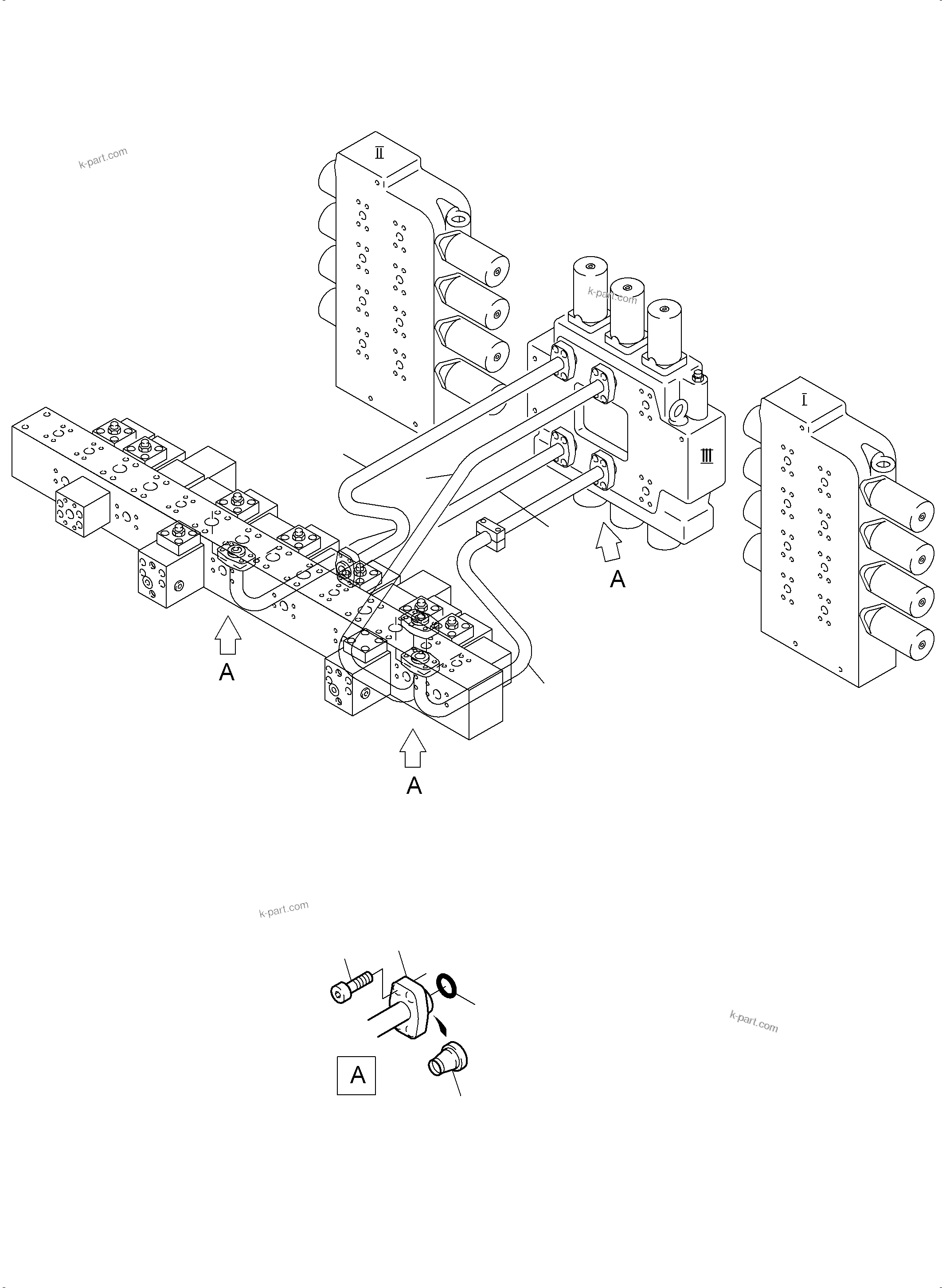 Komatsu parts book diagram for PC3000-6 S/N 06279: PRESSURE LINES - CONTROL BLOCKS - MANIFOLD BBE