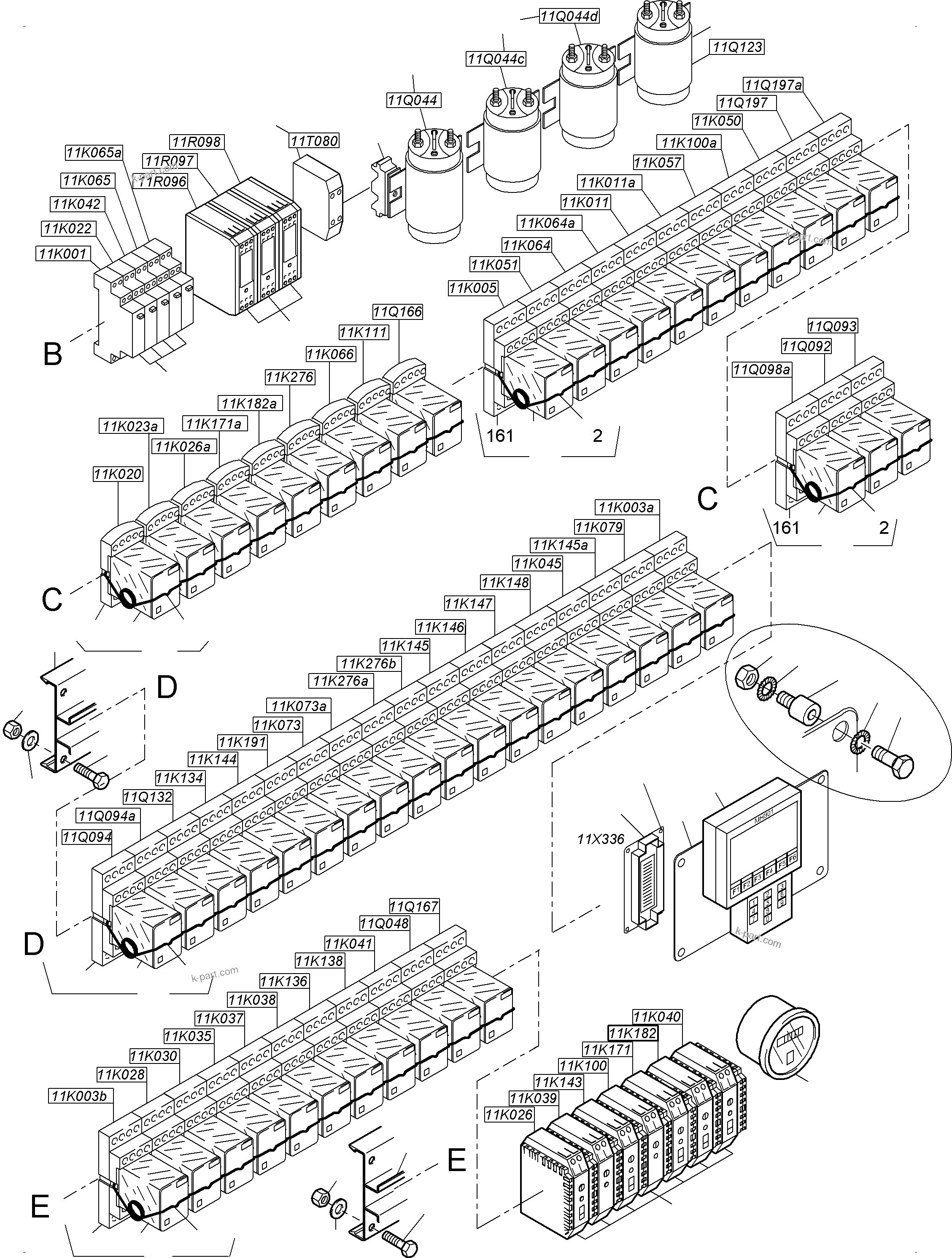 Komatsu parts book diagram for PC3000-6 S/N 06279: SWITCH CABINET LOCATION 11