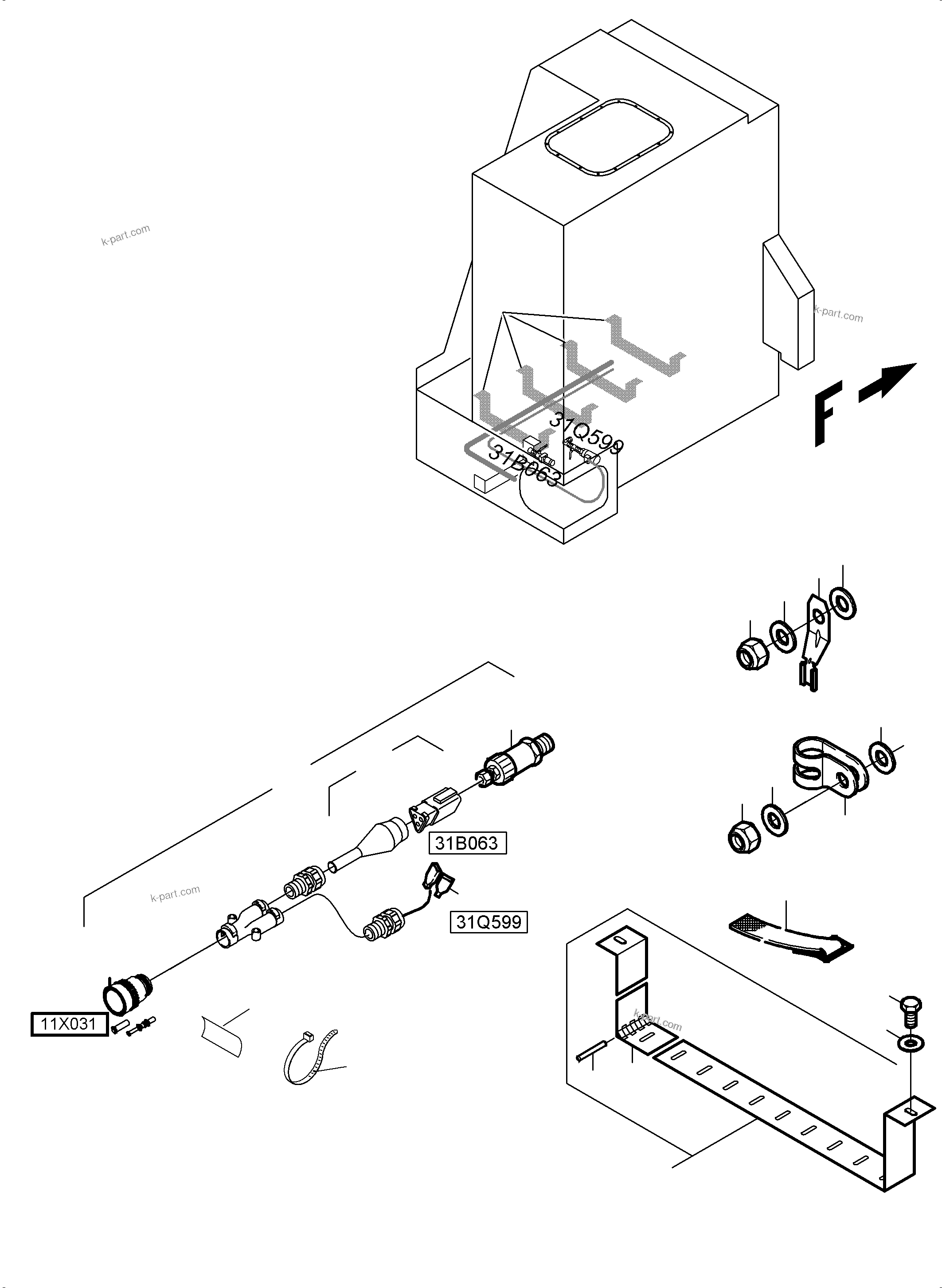 Komatsu parts book diagram for PC3000-6 S/N 06279: CABLES - TANK SENSOR - CHECK VALVE