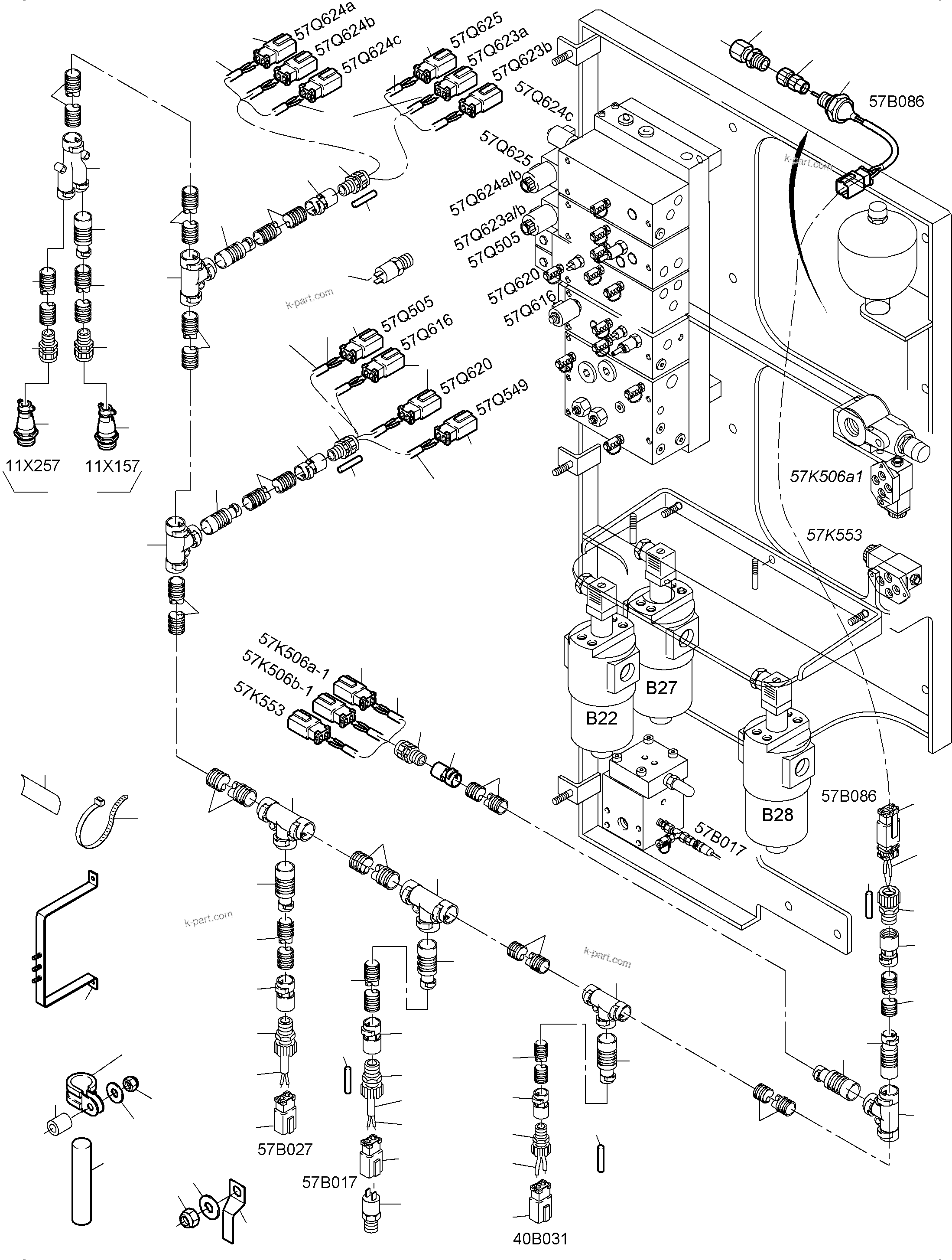 Komatsu parts book diagram for PC3000-6 S/N 06279: CABLES - CONTROL AND FILTER PLATE