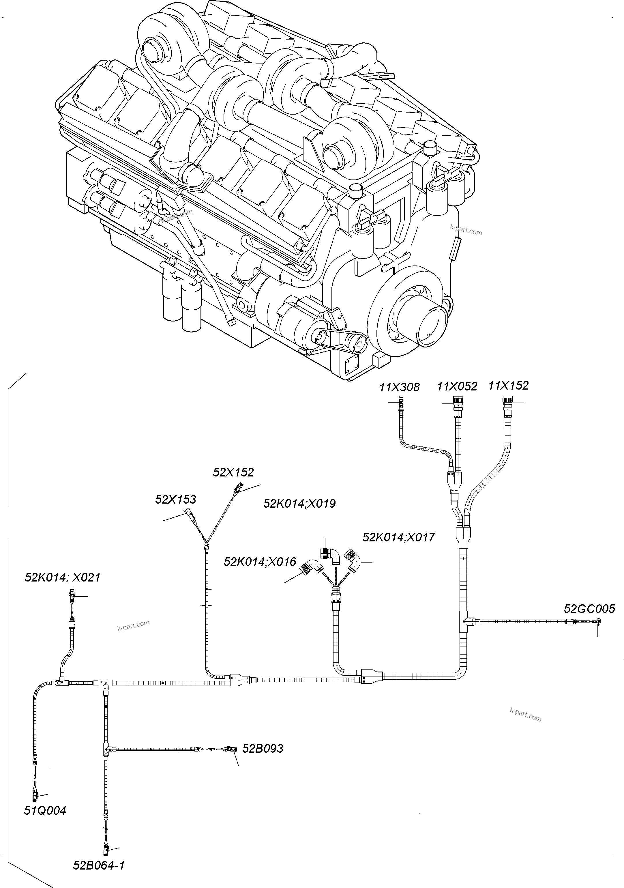 Komatsu parts book diagram for PC3000-6 S/N 06279: CABLES - ENGINE KOMTRAX