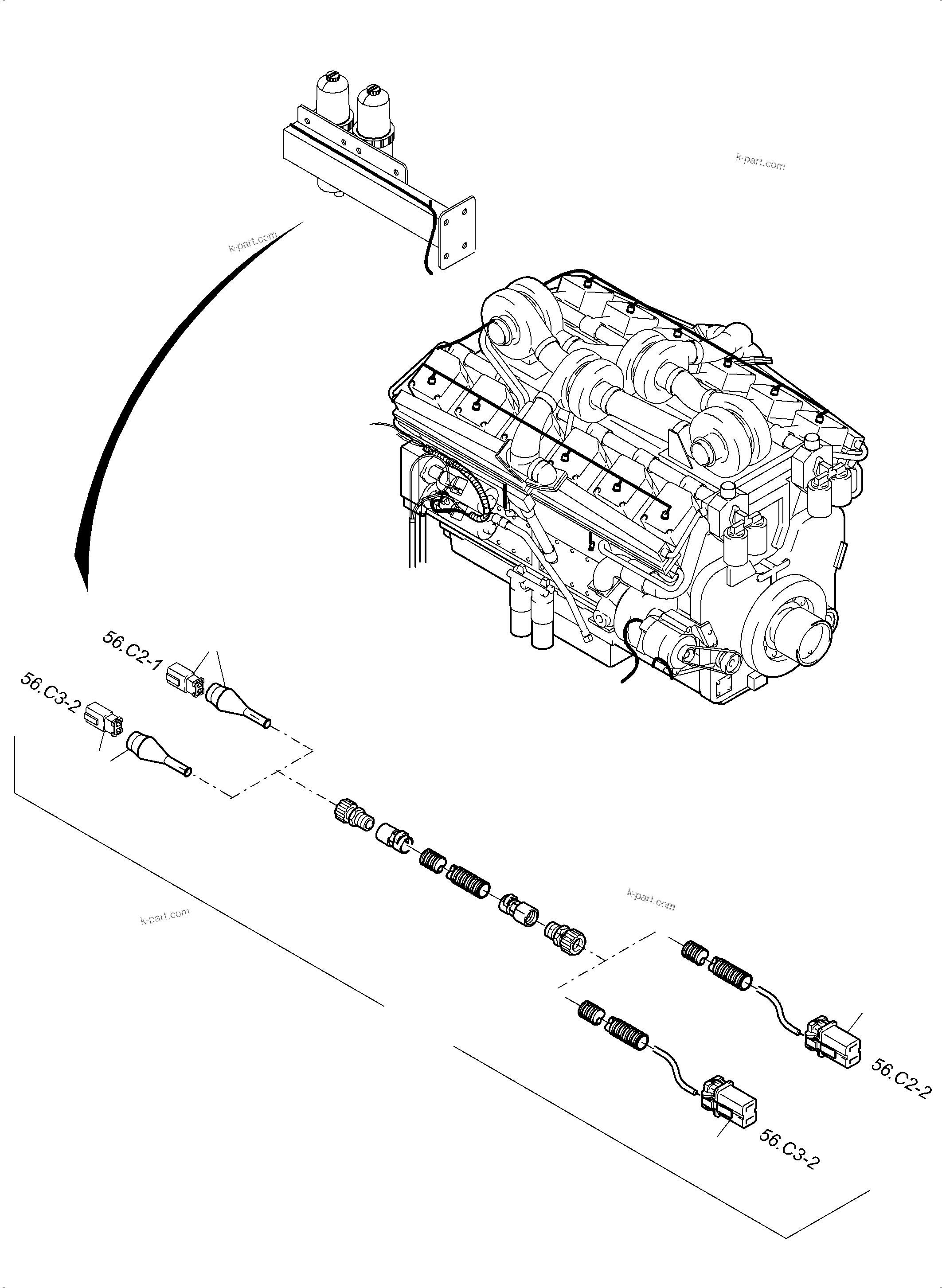 Komatsu parts book diagram for PC3000-6 S/N 06279: CABLES - ENGINE KOMTRAX