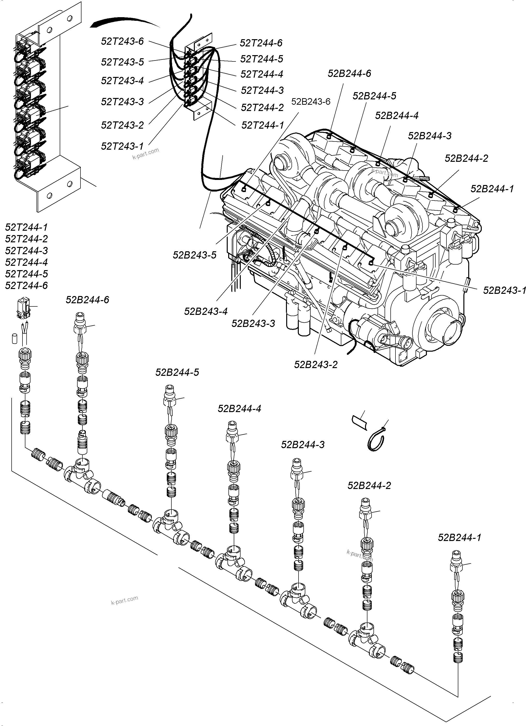 Komatsu parts book diagram for PC3000-6 S/N 06279: CABLES - ENGINE KOMTRAX