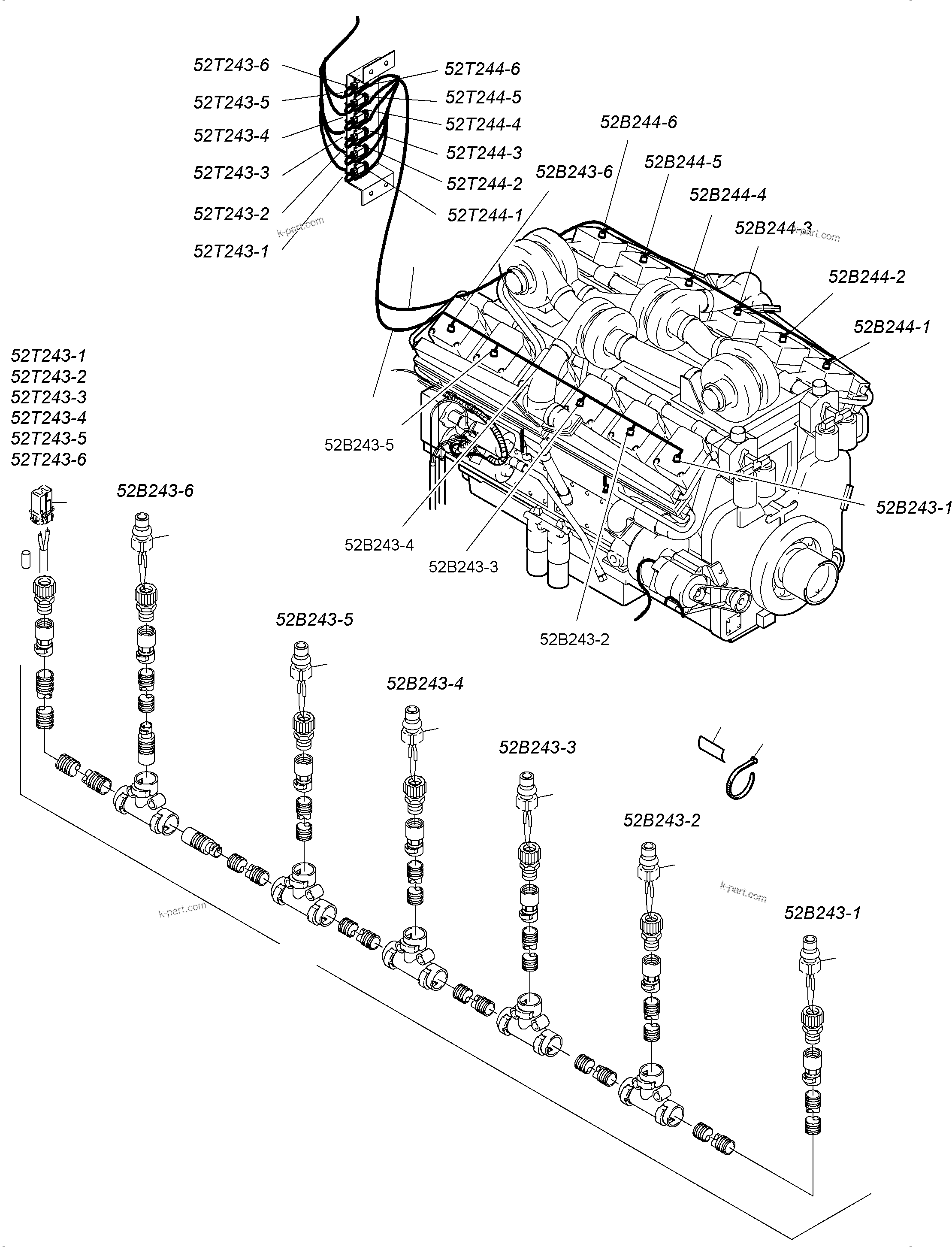 Komatsu parts book diagram for PC3000-6 S/N 06279: CABLES - ENGINE KOMTRAX