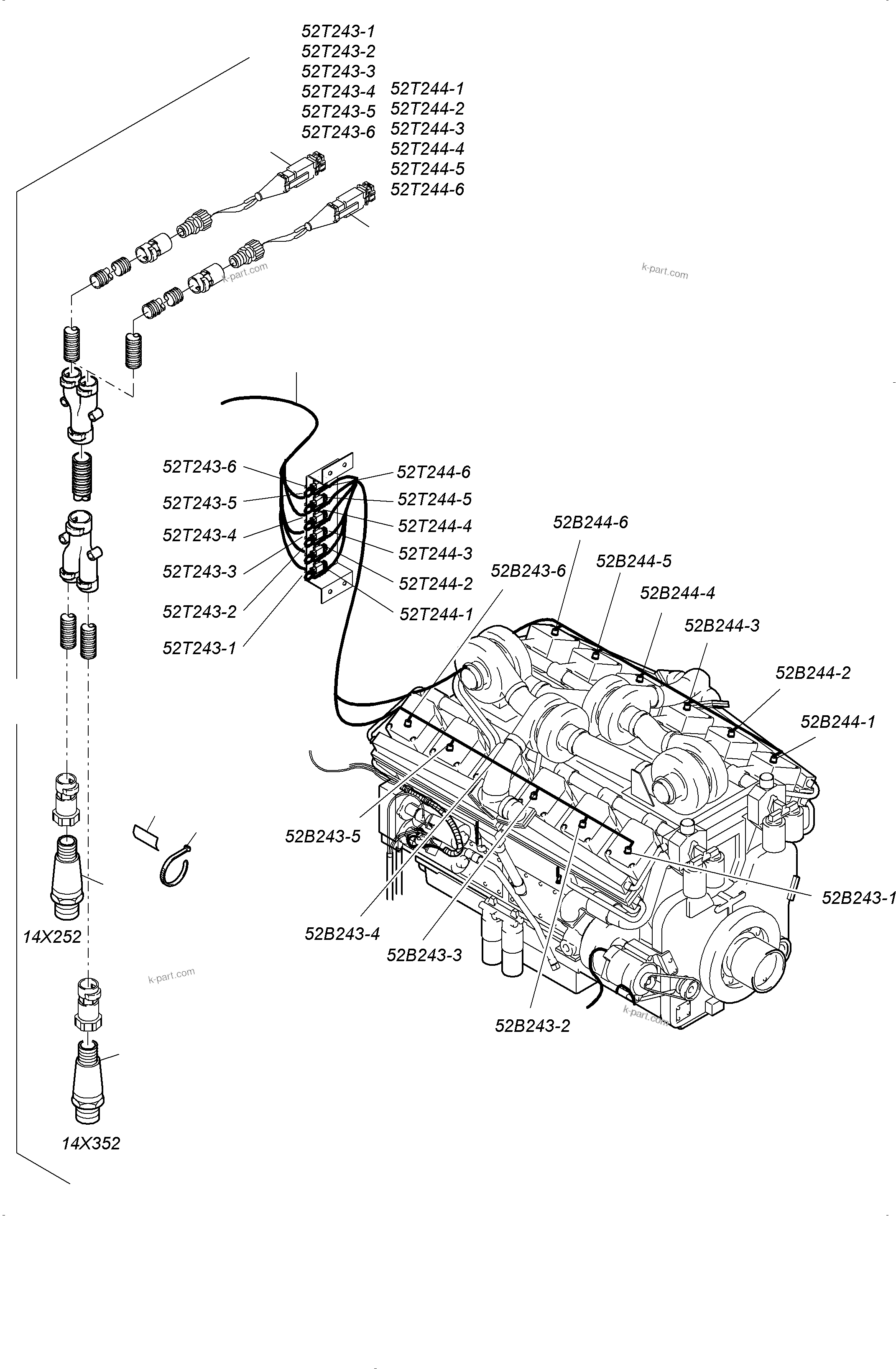 Komatsu parts book diagram for PC3000-6 S/N 06279: CABLES - ENGINE KOMTRAX