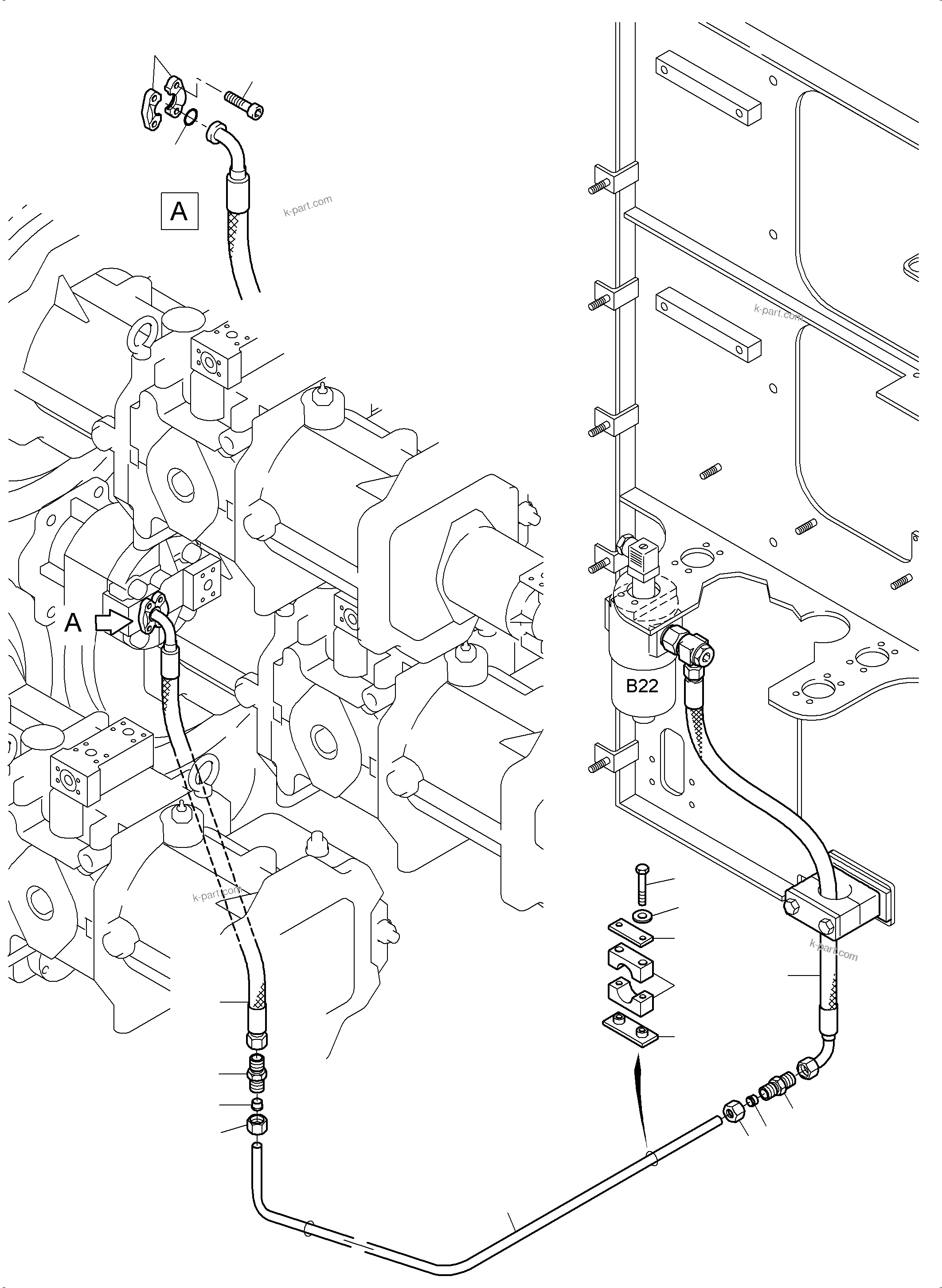 Komatsu parts book diagram for PC3000-6 S/N 06279: PRESSURE LINES (P) -CONTROL OIL PUMP
